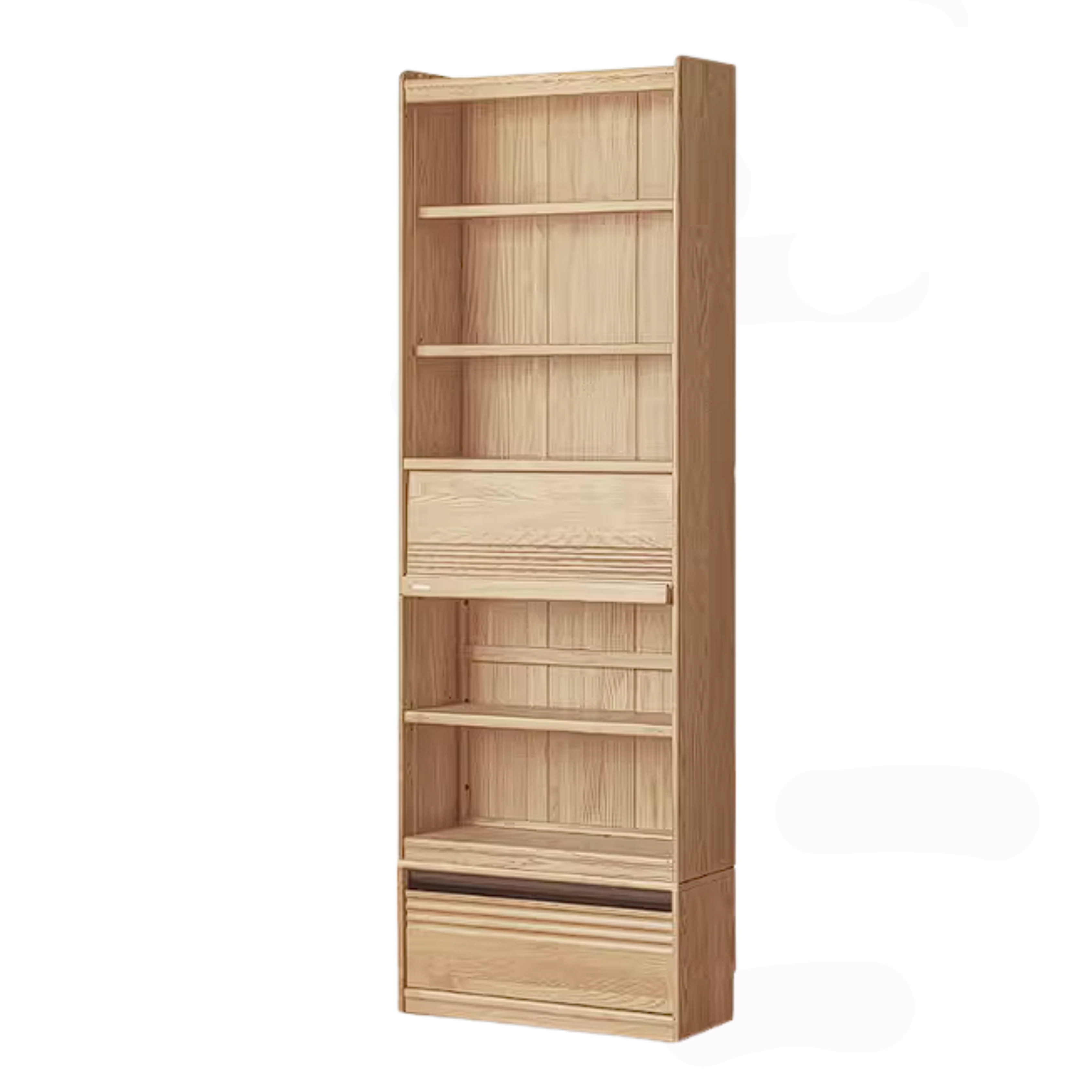 Ash Solid Wood Bookshelf with Wall Mounted Display Cabinet Design