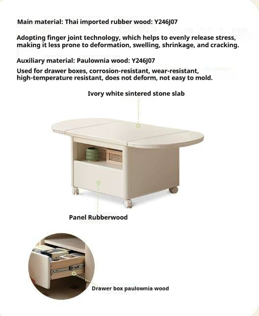 Solid RubberWood Folding Rock Board Mobile Coffee Table