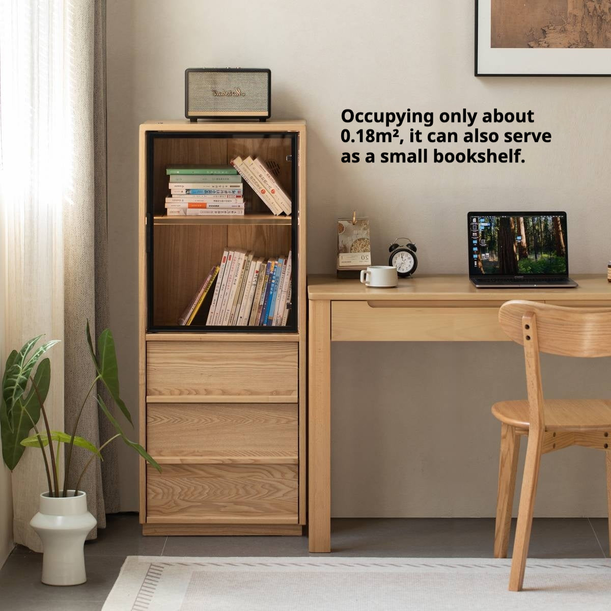 Ash Solid Wood Modern Side Cabinet.