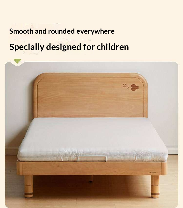 Beech Solid Wood Kids Platform Bed with Night Light