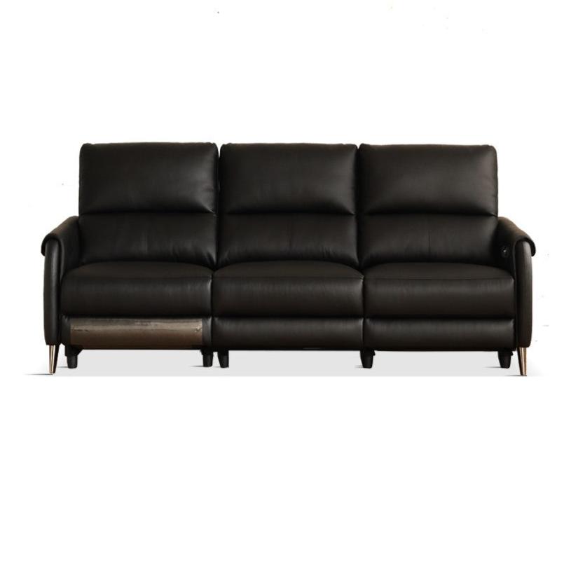 Leather Top Layer Yellow Cowhide Black Multifunctional Electric Sofa,