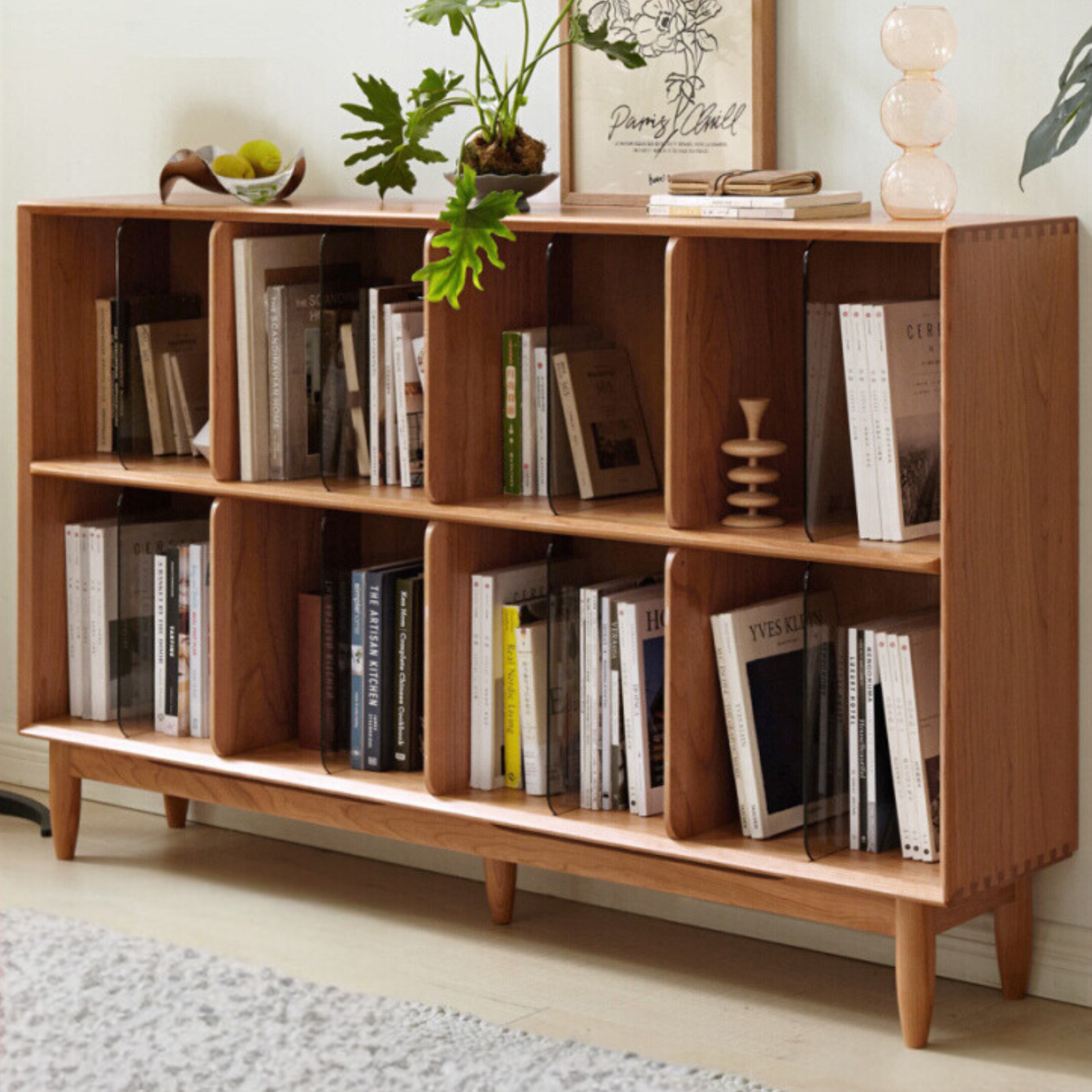 Cherry, Oak Solid Wood Bookshelf Lattice Cabinet