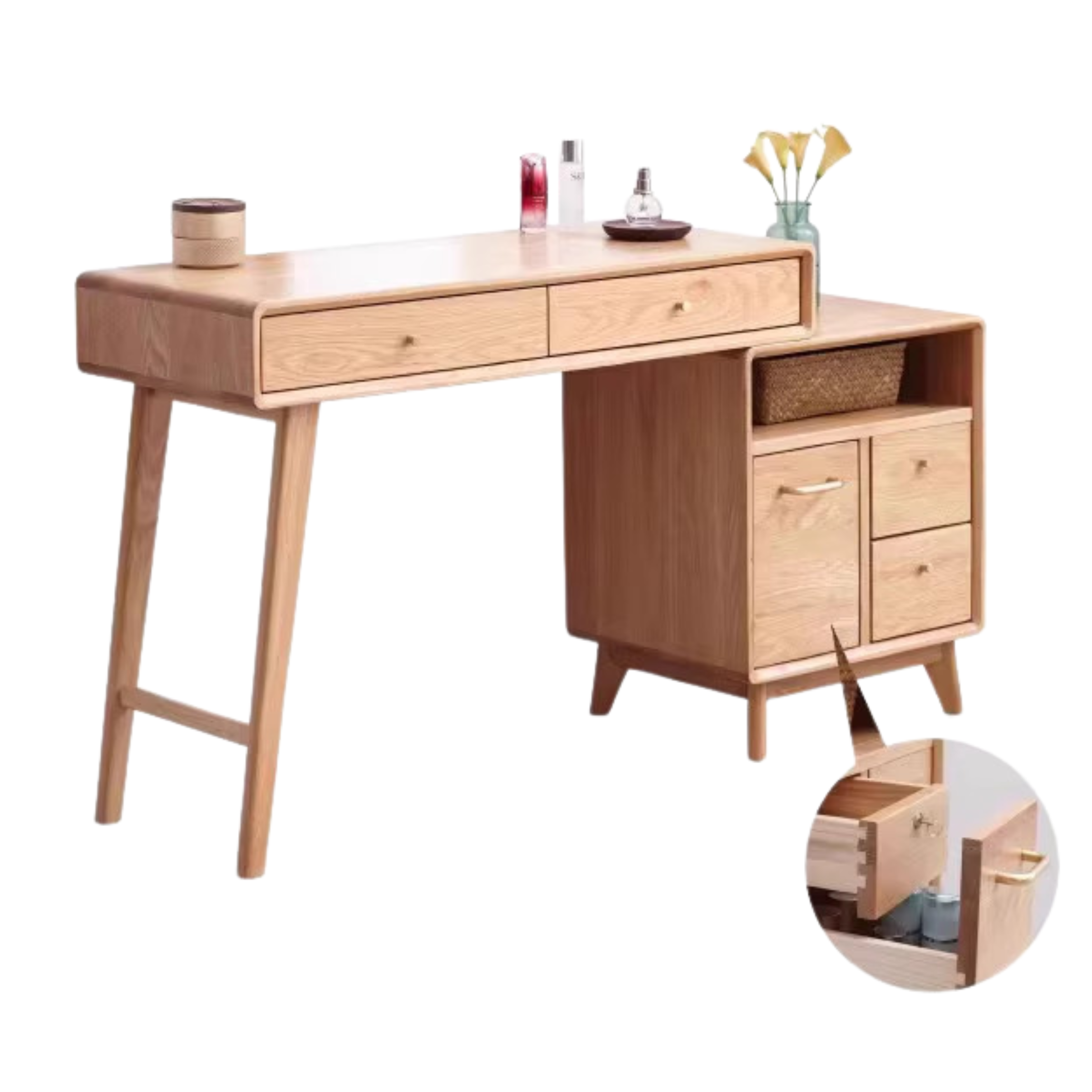 Oak Solid Wood Telescopic Dressing Table Cabinet.