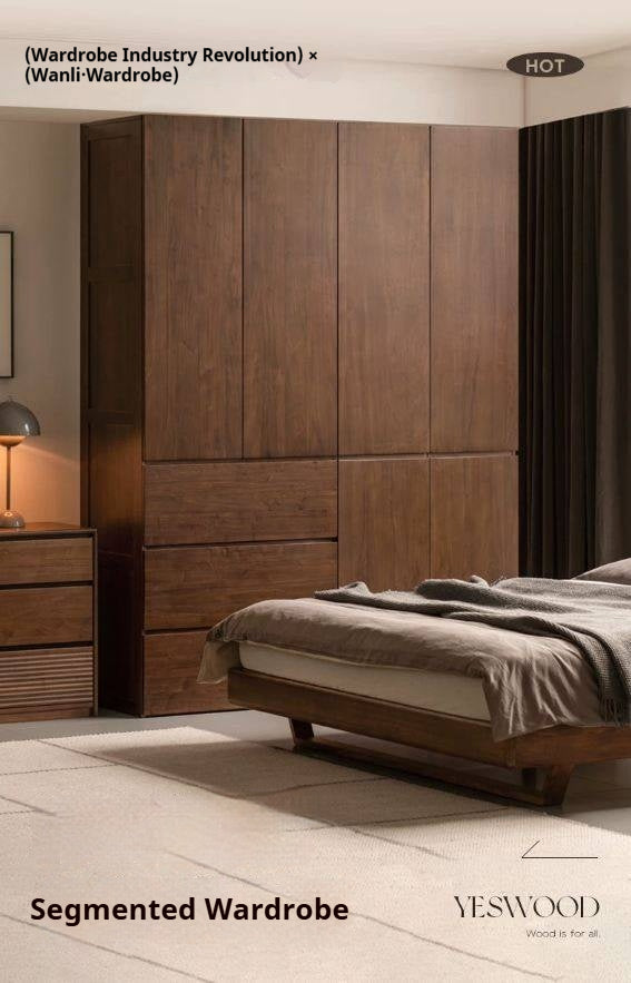 Black Walnut Solid Wood Wardrobe with Italian Style and Storage Cabinet