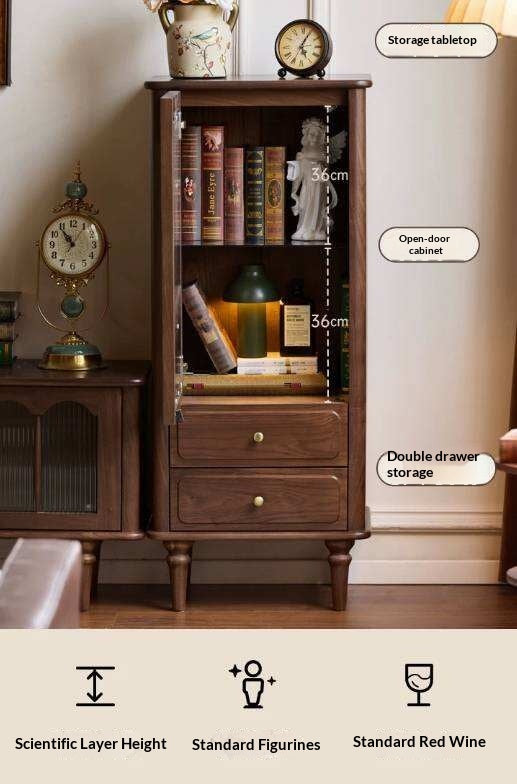 Black Walnut Solid Wood Side Cabinet with Glass Display