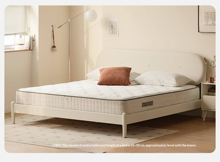 Poplar Solid Wood Bed — Upholstered with Fabric, Creamy Lambswool Soft Backrest