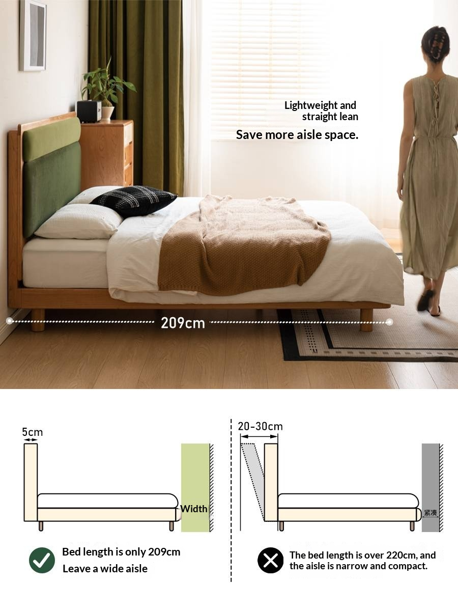 Cherry Solid Wood Fabric Soft Backrest Bed Modern Minimalist