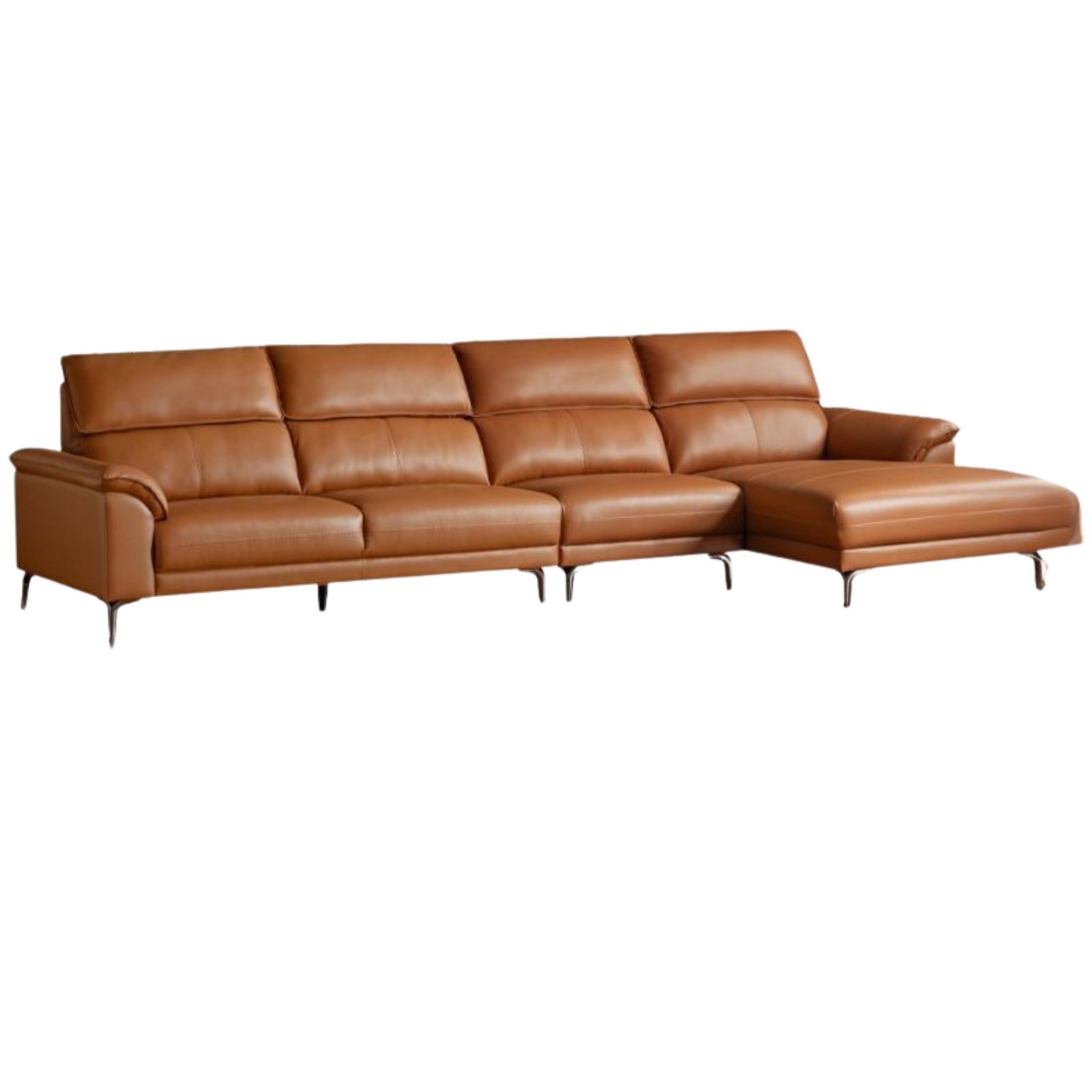 Genuine Leather Italian Minimalist Sectional Sofa – First-Layer Cowhide Corner Sofa with Chaise Lounge