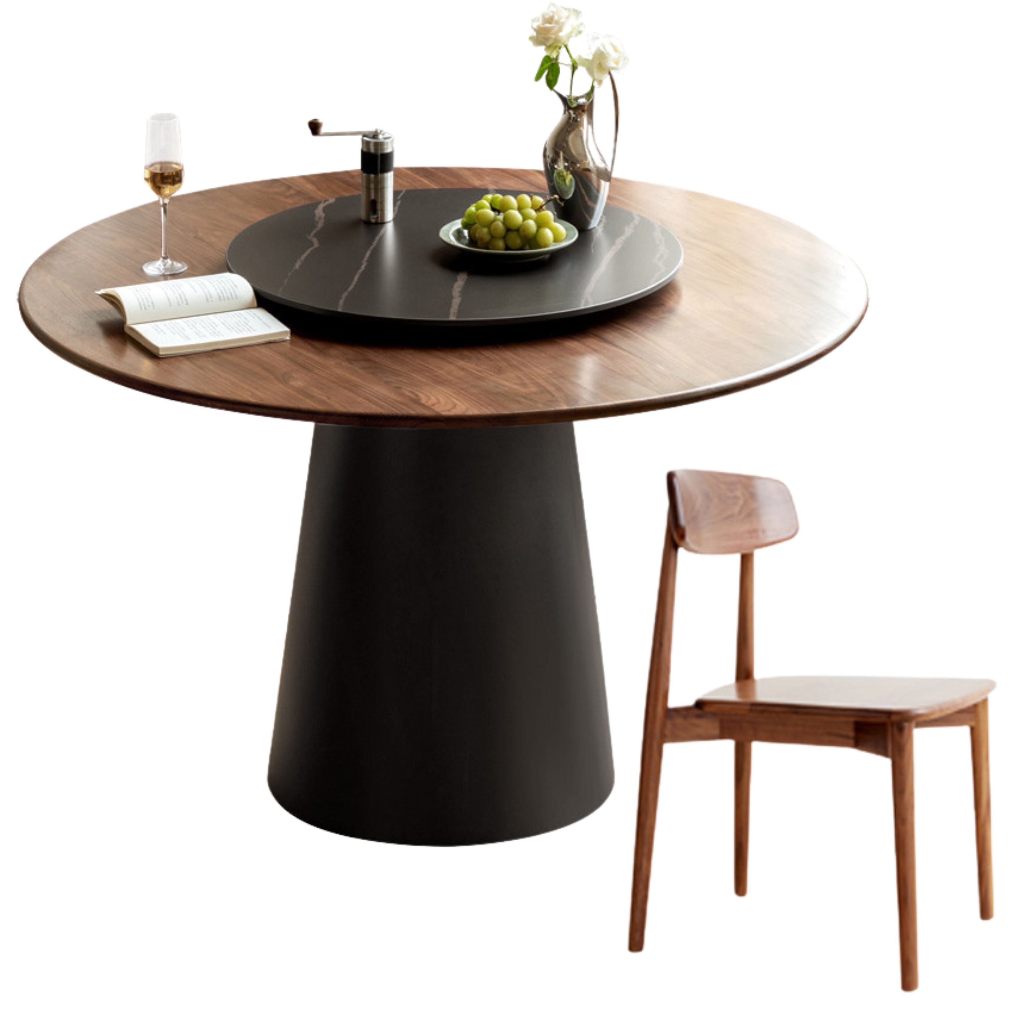 Black Walnut, Oak Solid Wood, Sandalwood Rock Slab Round Dining Table