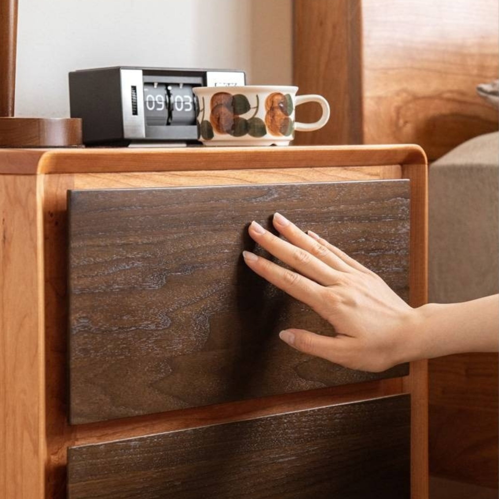 Cherry Solid Wood, Solid Rubberwood Nightstand
