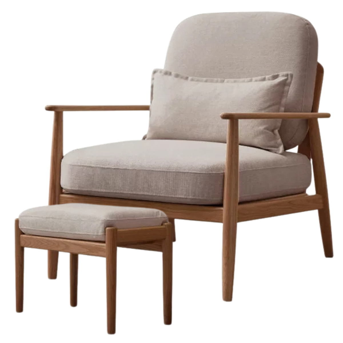 Oak Solid Wood Walnut Color Mid-Century Lounge Chair
