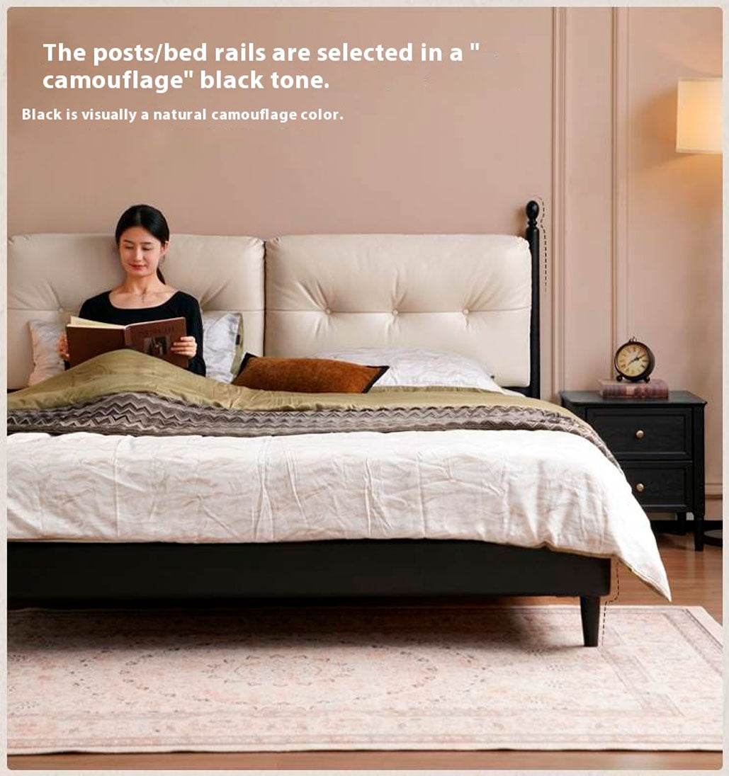 Genuine Leather Soft Bed French Retro Style