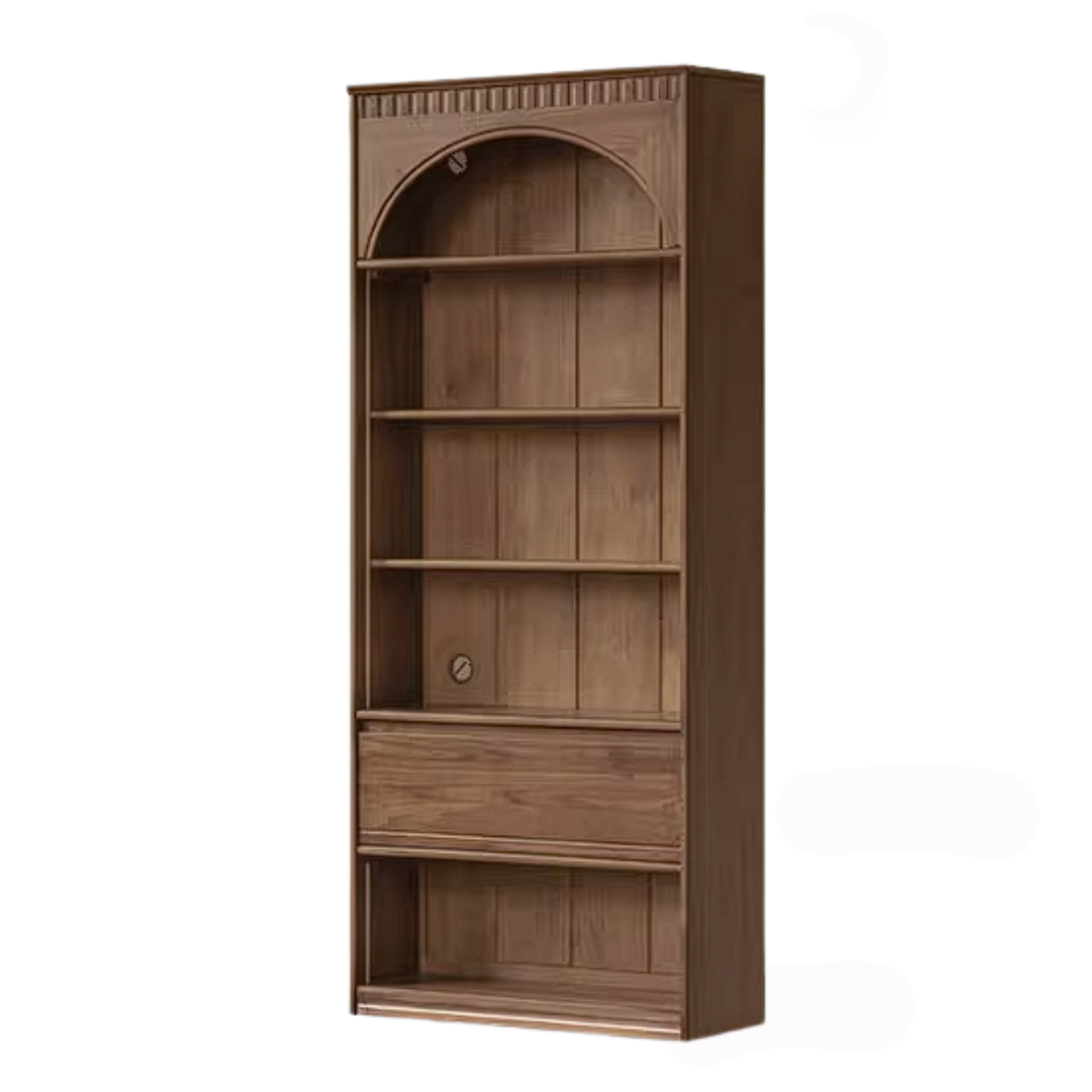 Black Walnut Solid Wood Bookcase with Booth Seating and Display Cabinet
