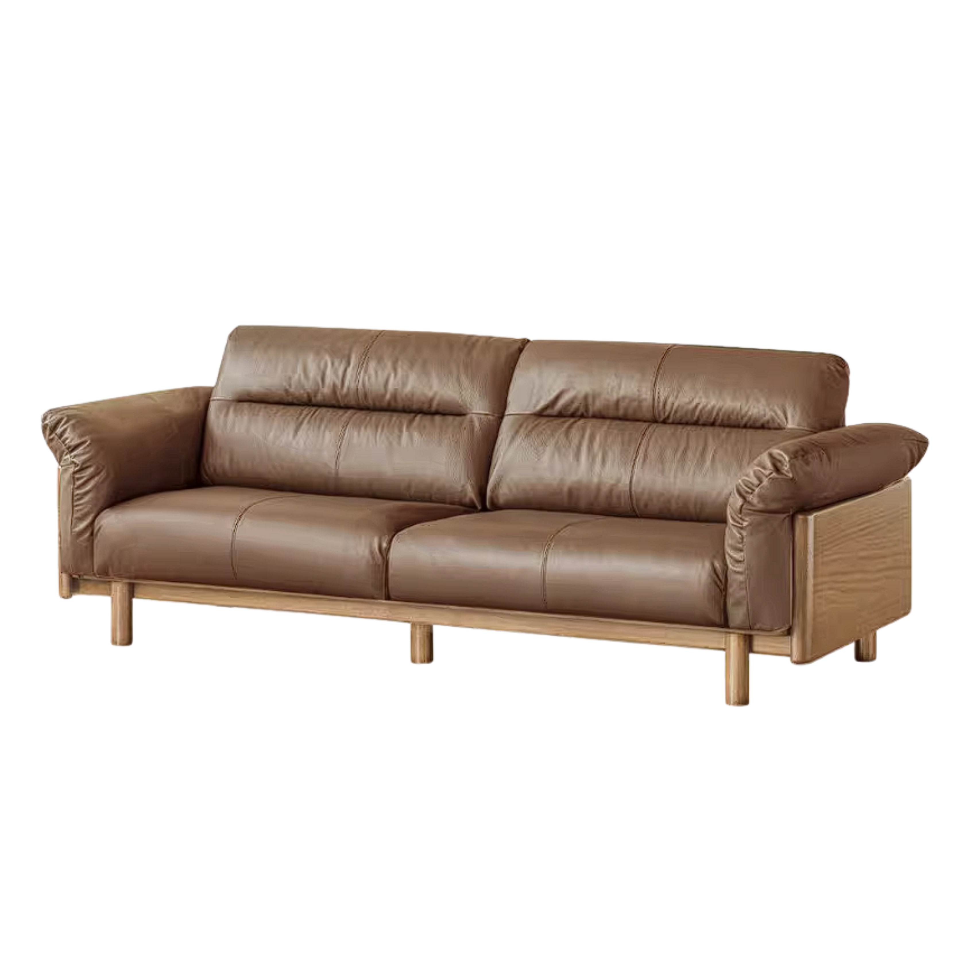 Oak Solid Wood Sofa with Wide Track Arms Genuine leather, fabric, removable and washable