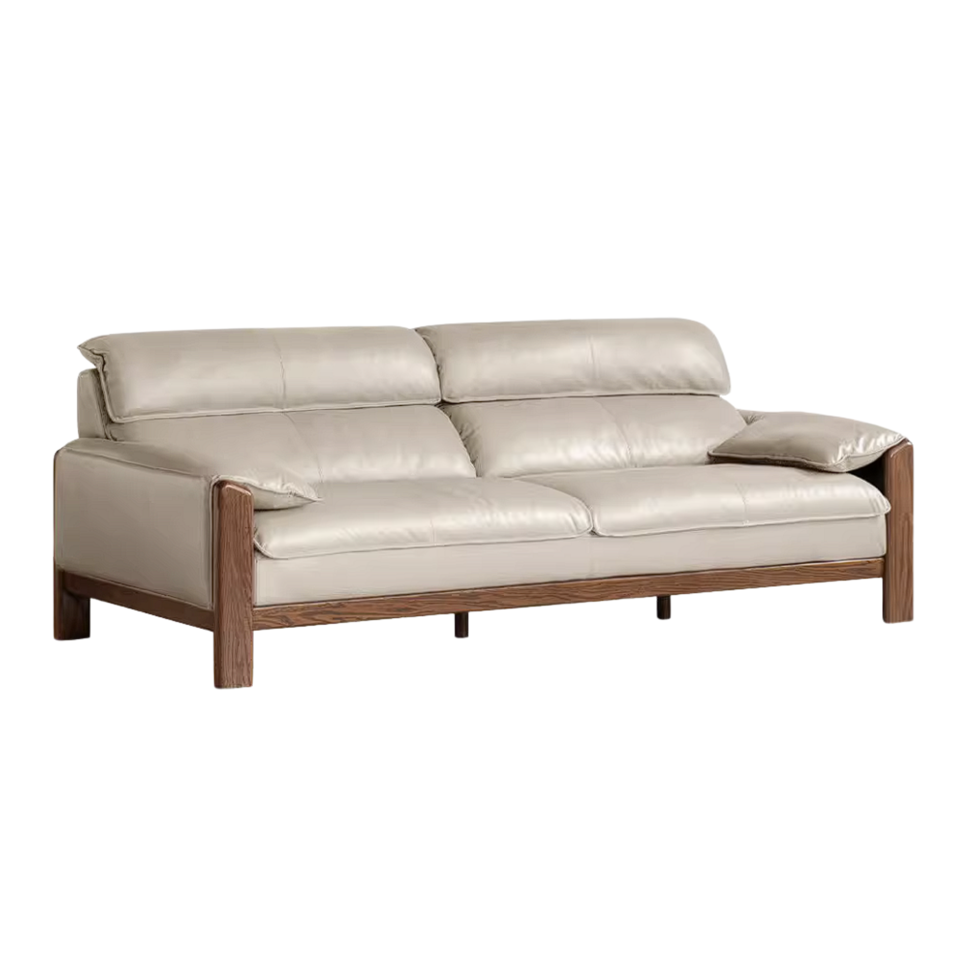 Oak Solid Wood, Sandalwood Sofa with Italian Light Luxury Leather Design