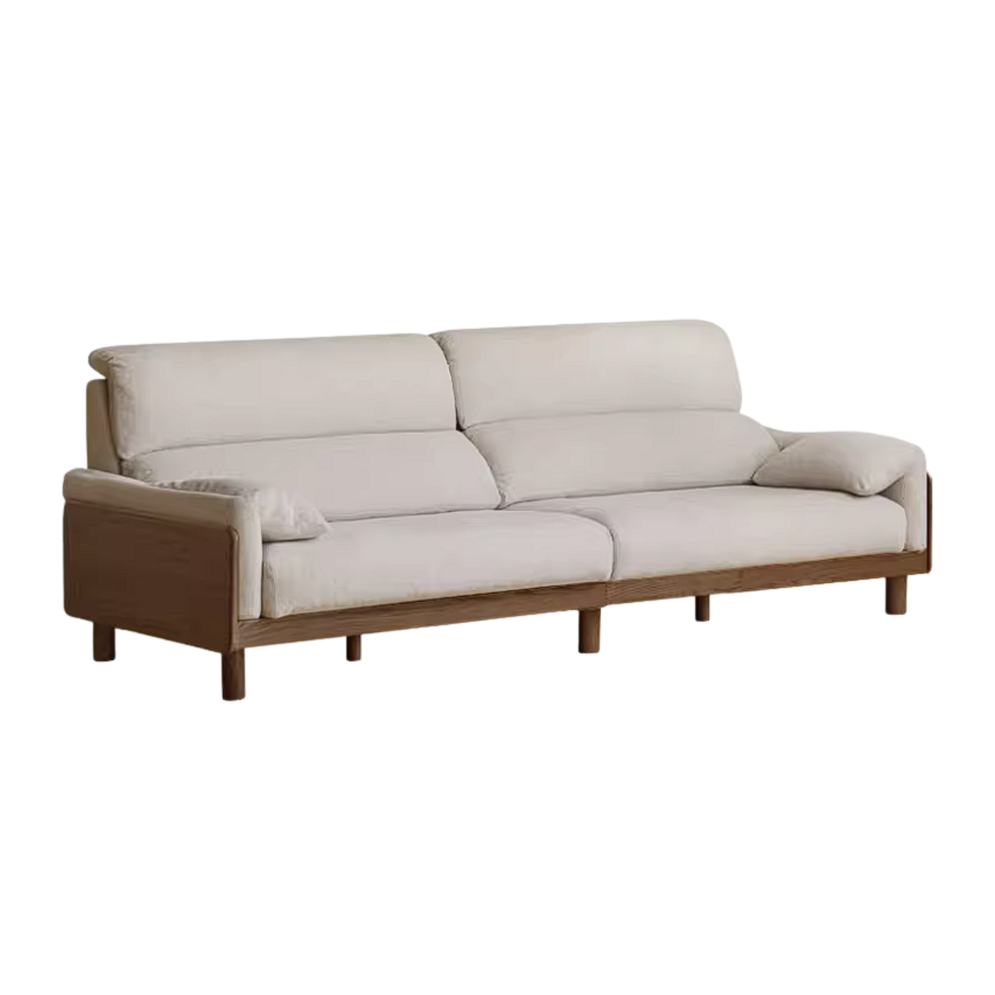 Ash Solid Wood Linen Sofa with Exposed Wood Base