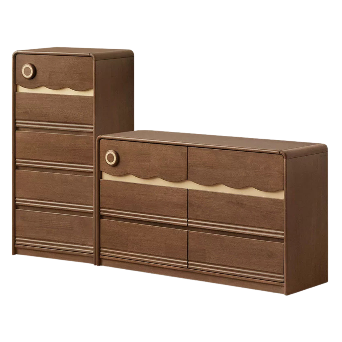 Beech Solid Wood, Solid RubberWood Scalloped Kids Dresser with Round Knobs