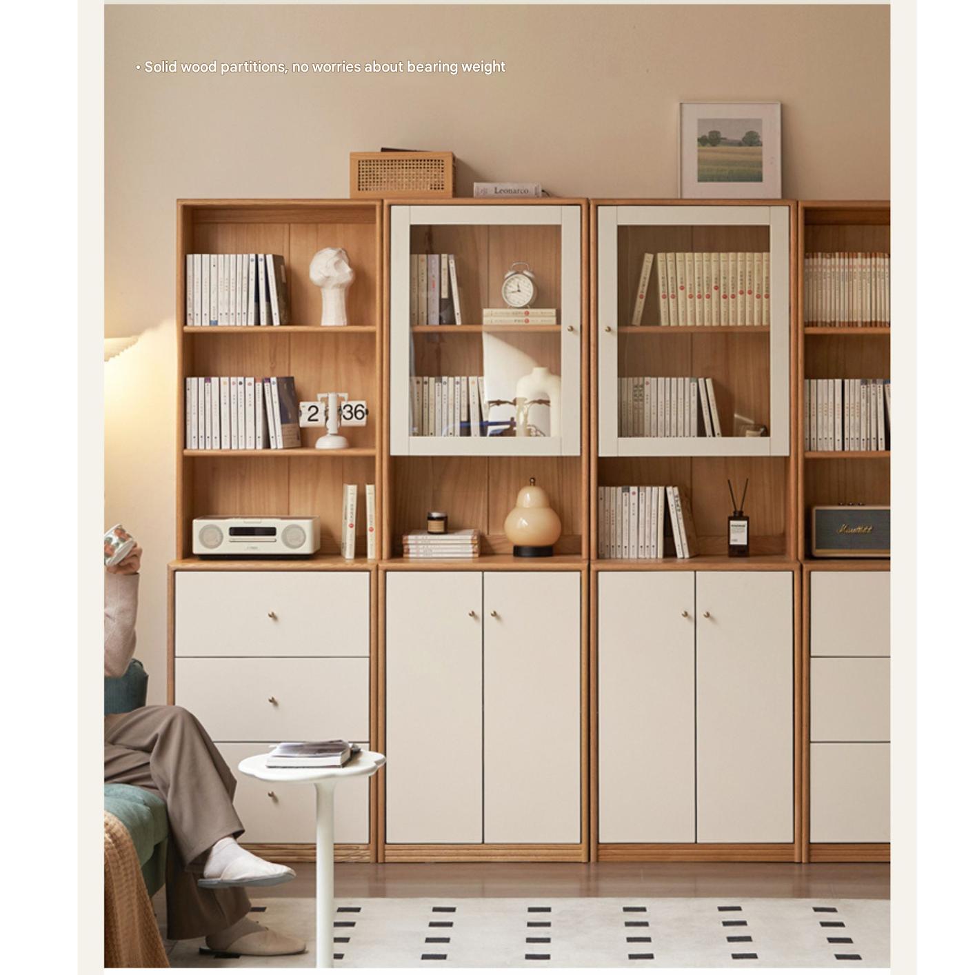 Solid Rubberwood, Oak Solid Wood Combination Bookcase.