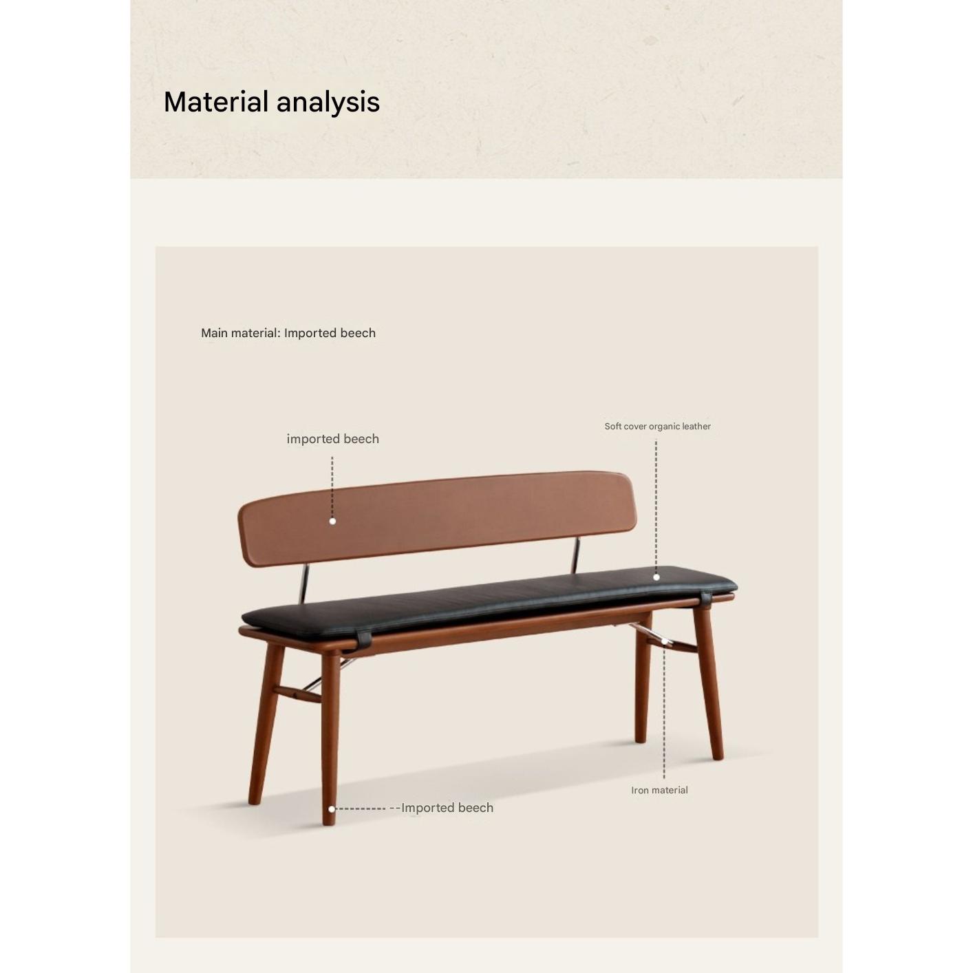 Beech Solid Wood Organic Leather Long Bench