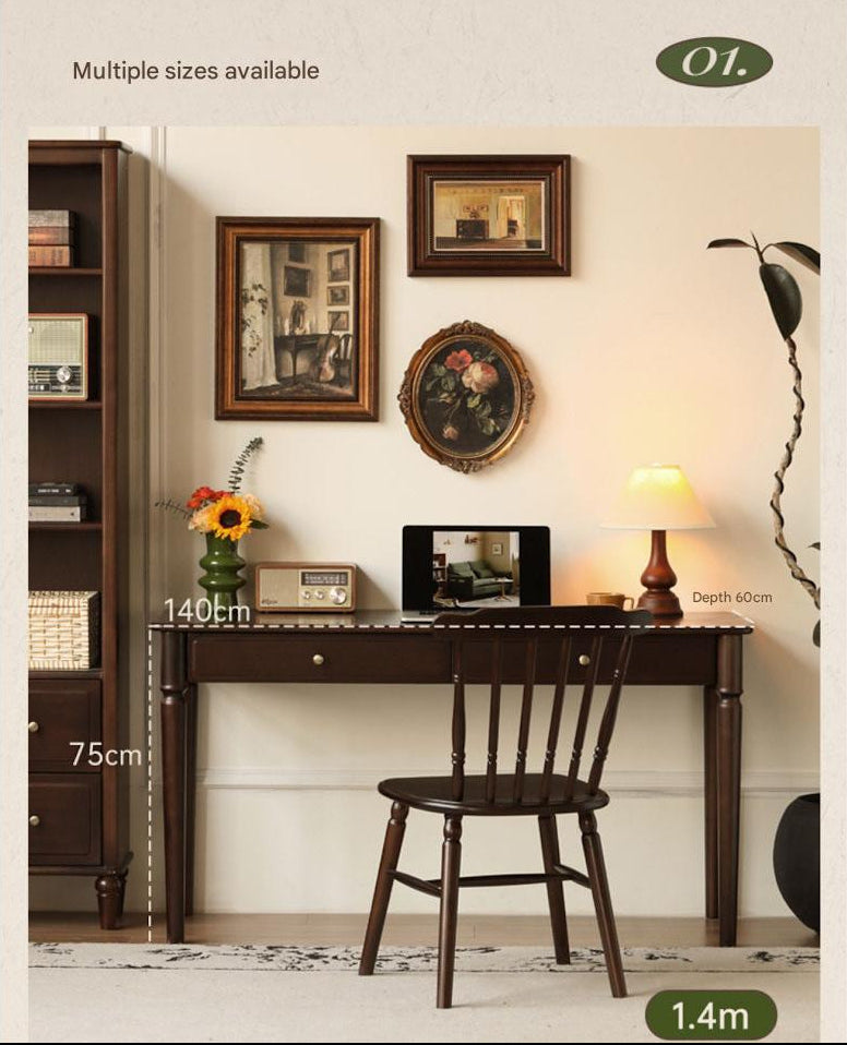 Rubberwood Solid Wood Traditional Black Desk with Tapered Legs and Drawers