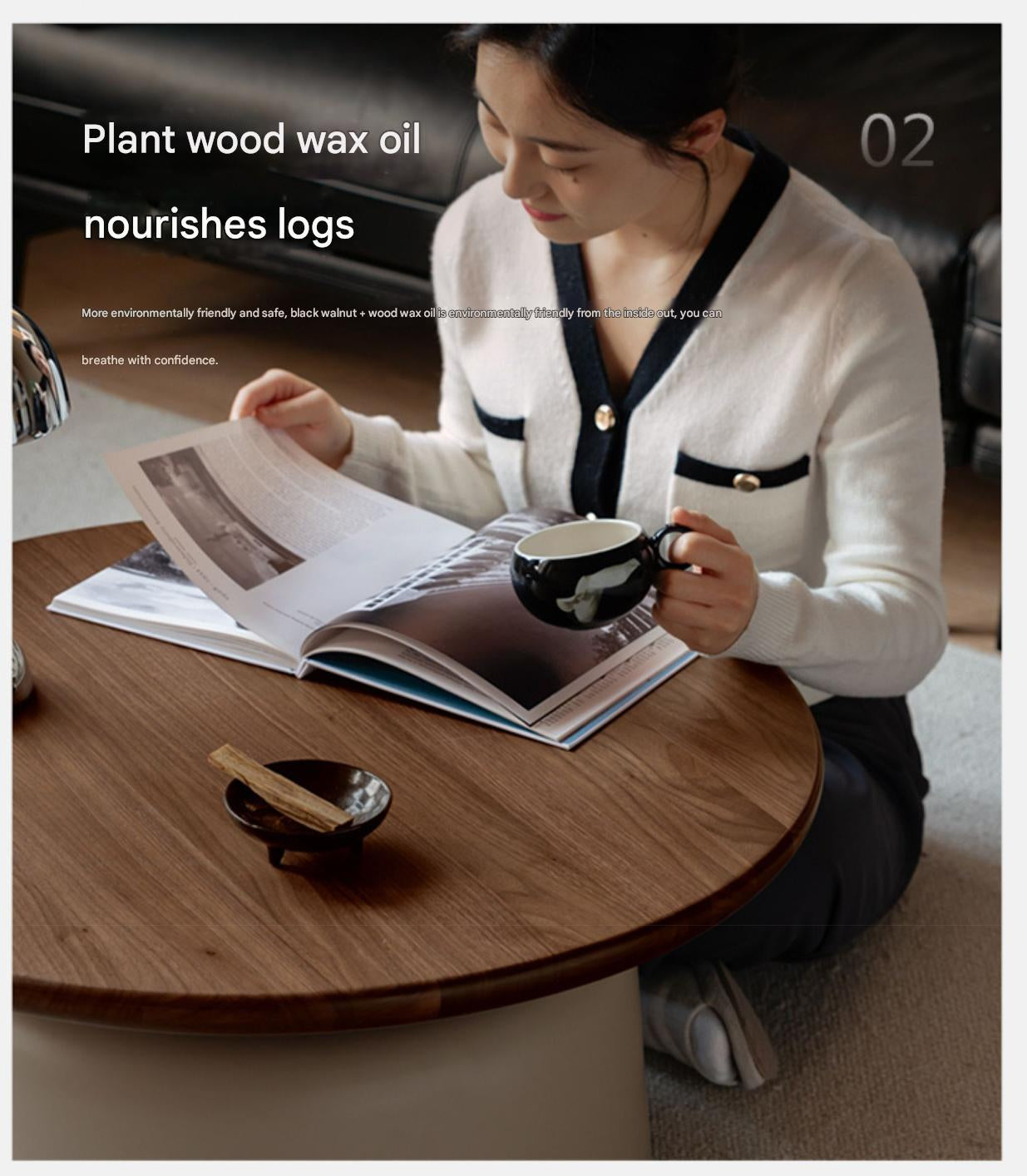 Black Walnut, Solid RubberWood, Poplar Solid Wood Coffee Table.