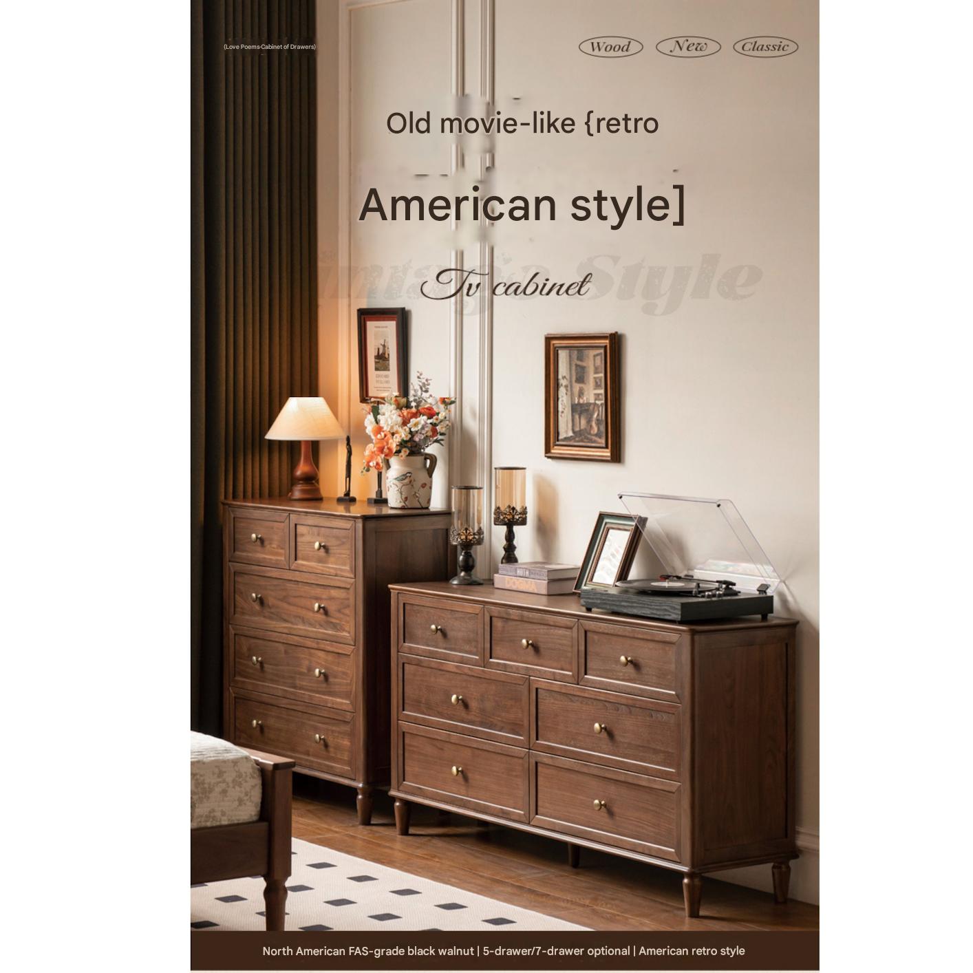 Black Walnut Solid Wood American Retro Chest of Drawers.