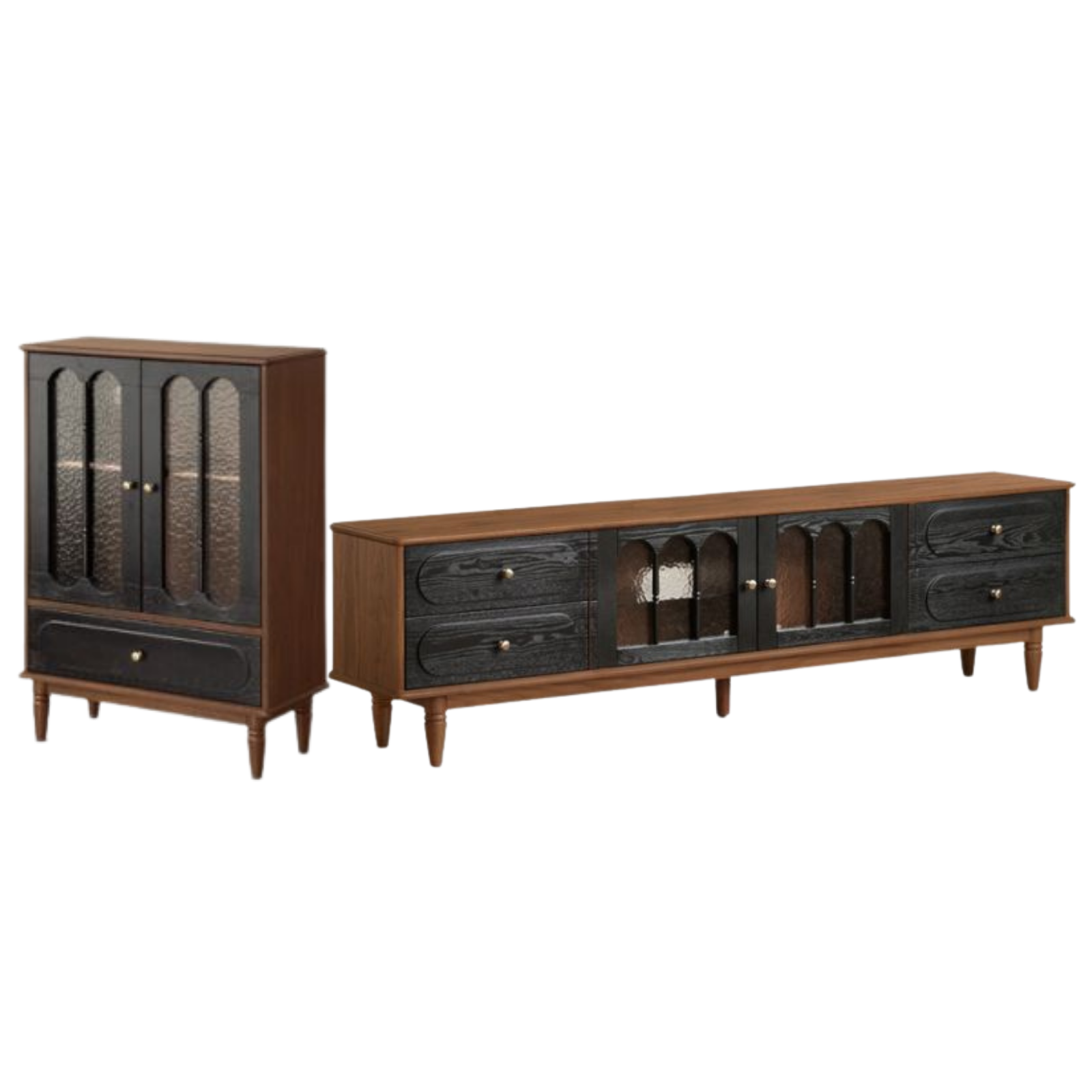 Black Walnut, Ash Solid Wood TV Cabinet with Integrated Storage, Vintage Style Floor Cabinet