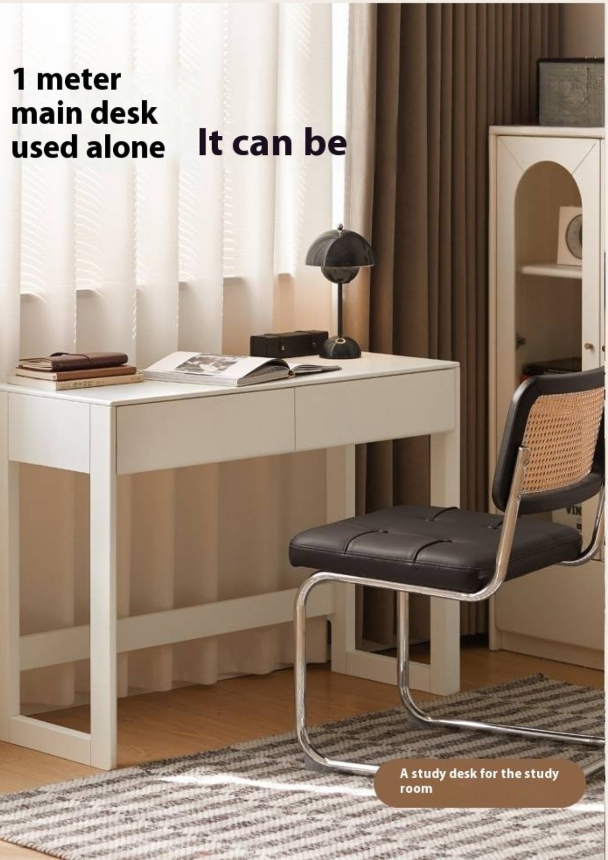 Solid Rubberwood White Cream Wind Vanity Table.