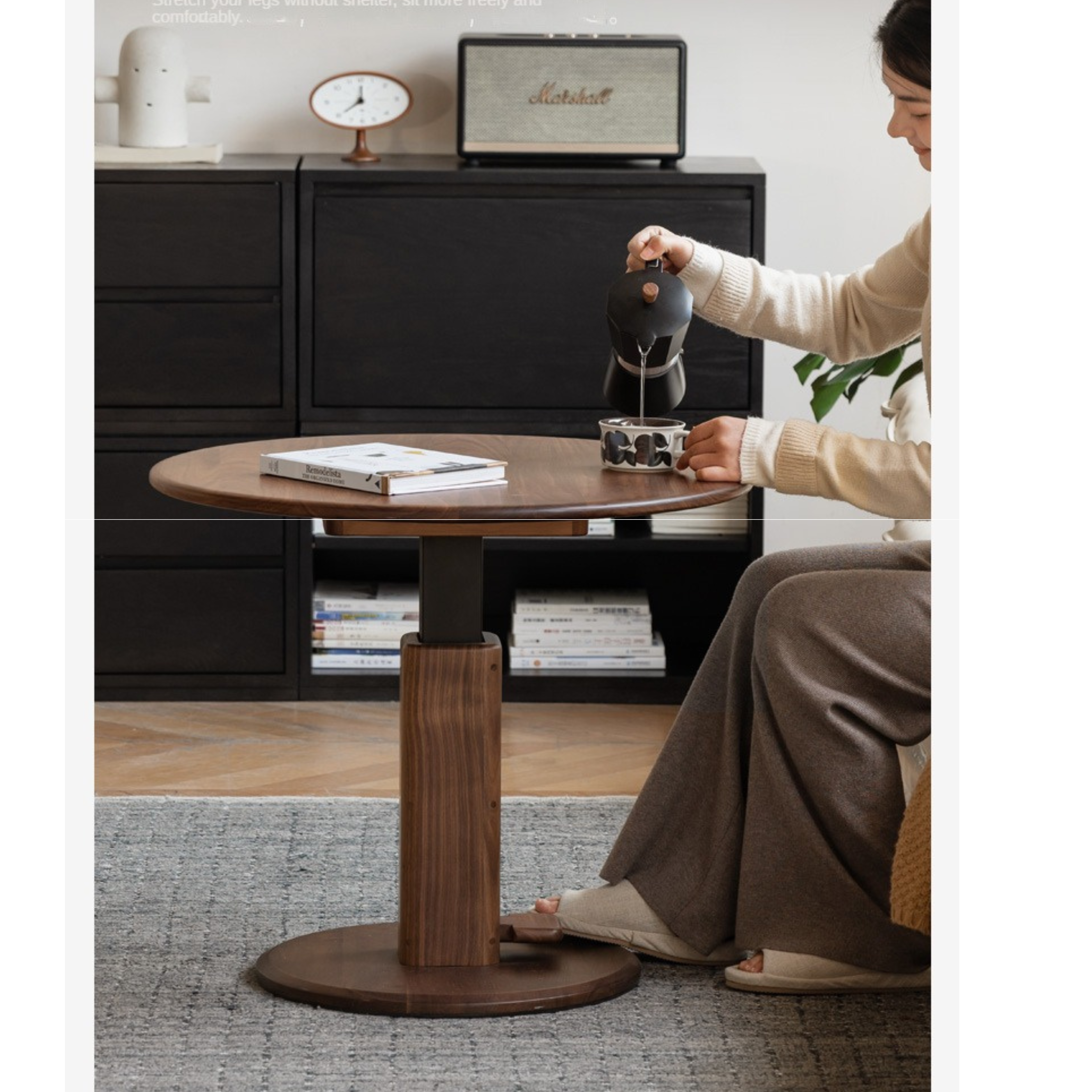 Black Walnut, Golden Sandalwood, Oak Round Solid Wood Coffee Table