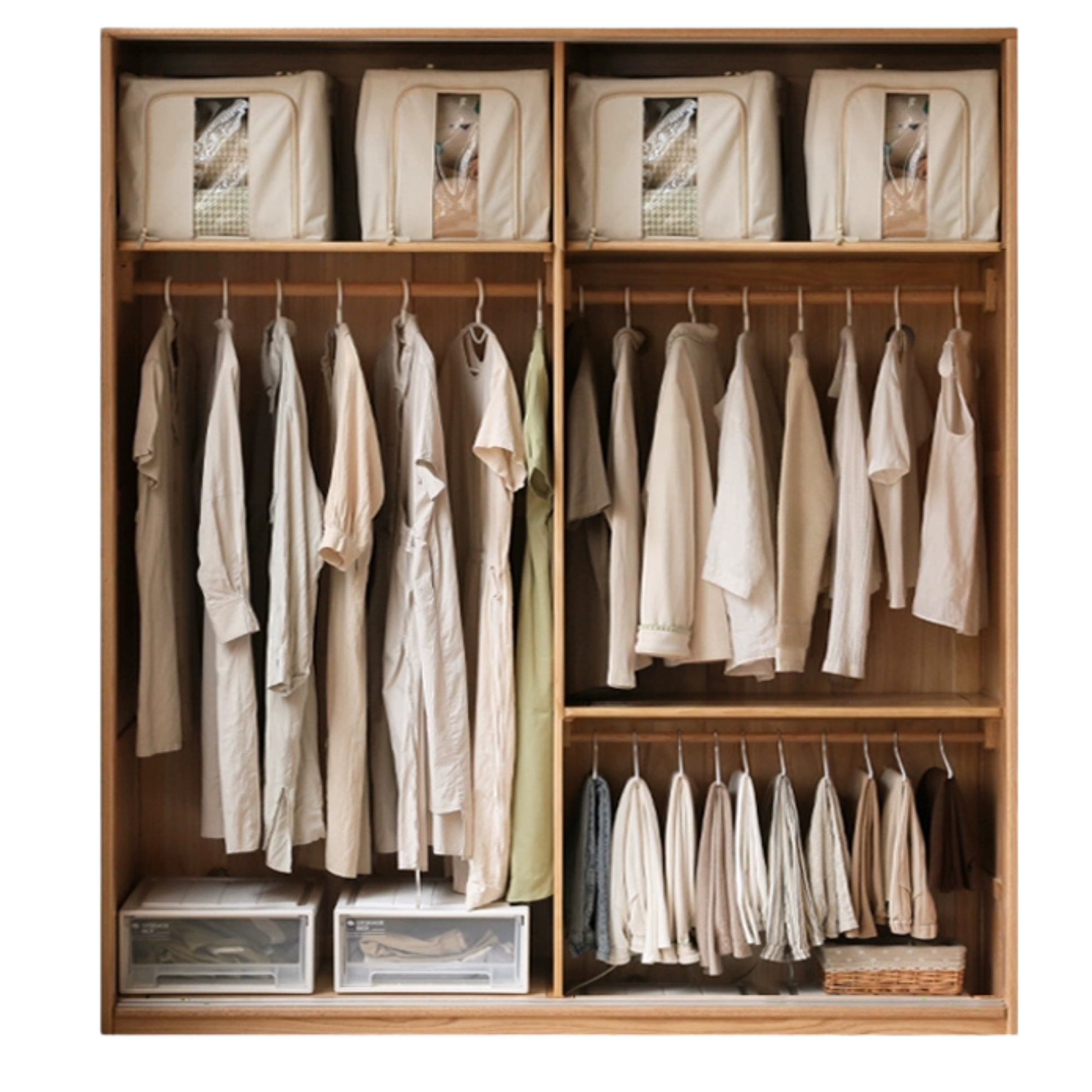 Oak Solid Wood Sliding Door Storage Wardrobe.
