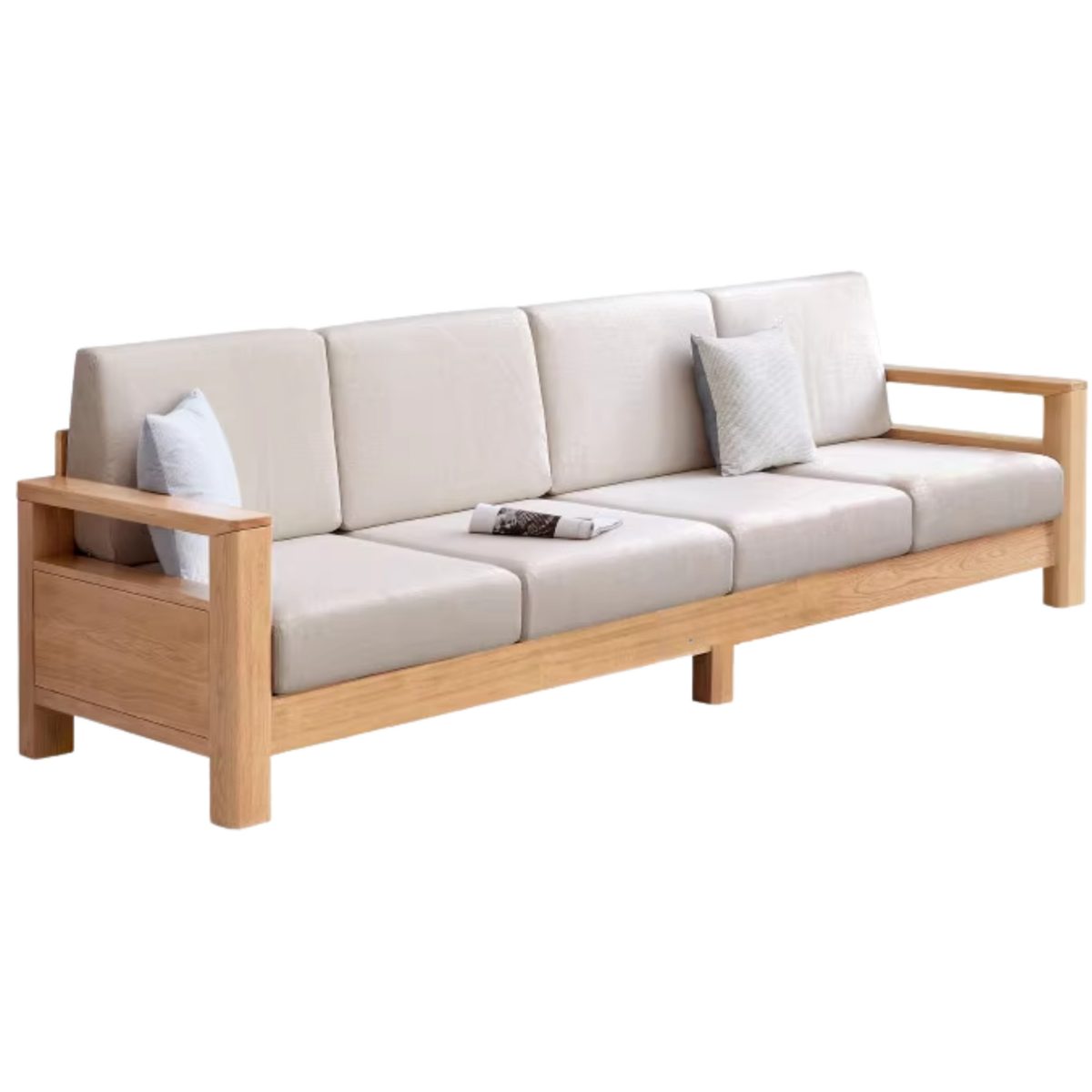 Oak Solid Wood, Solid Rubberwood Exposed Wood Frame Sectional Sofa