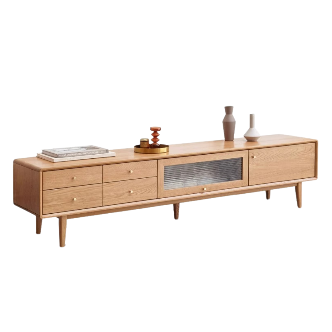Oak Solid Wood Flip Door TV Cabinet.