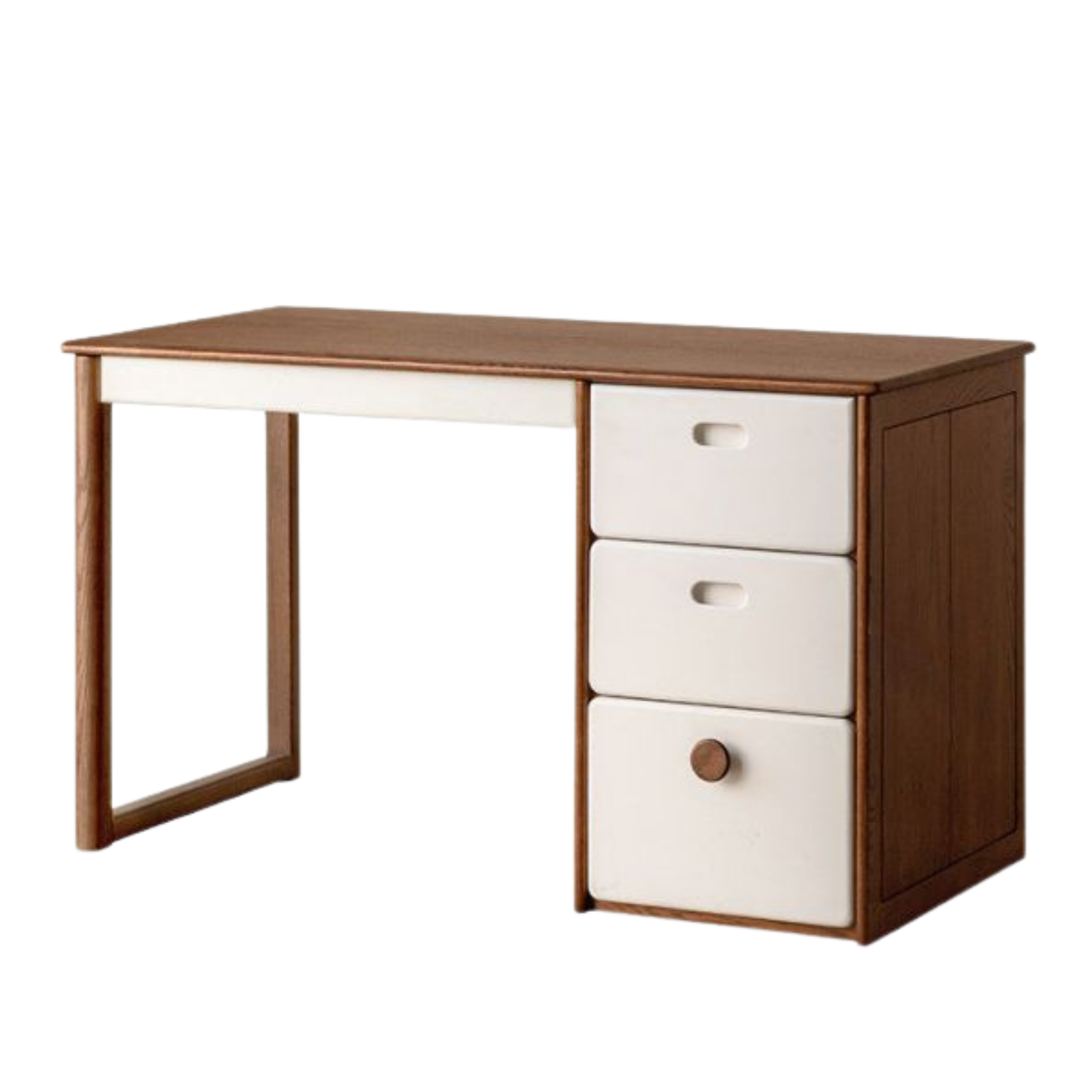 Oak Solid Wood Retro Style Kids Study Desk with Integrated Bookshelf