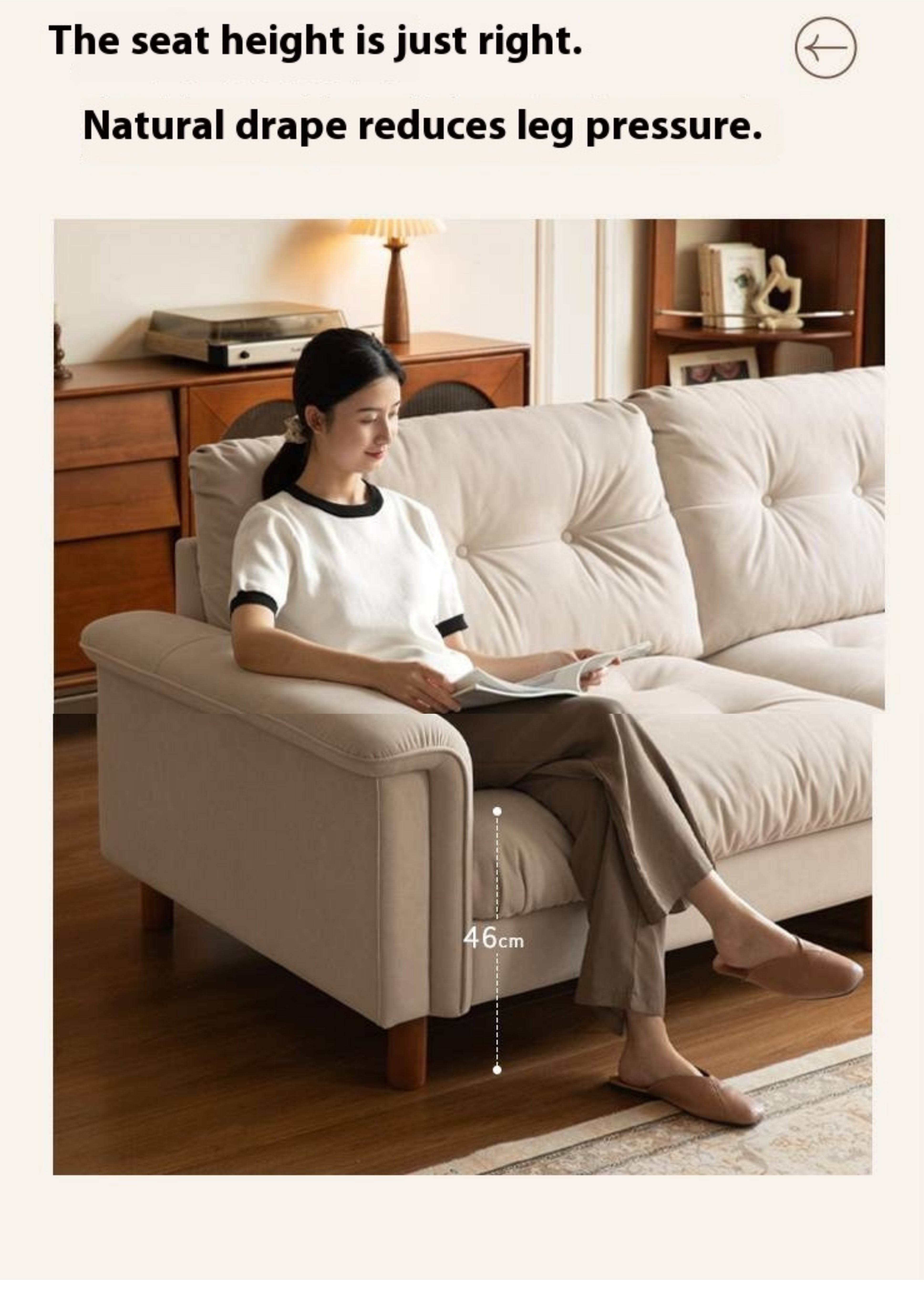 French Retro Fabric Sofa – High-Back with Pet-Friendly Scratch-Resistant Fabric