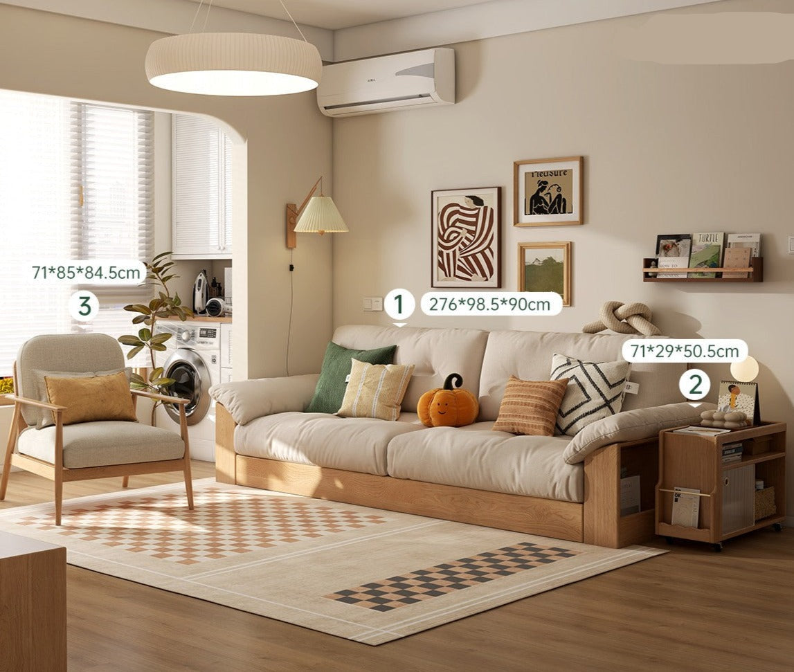 Oak Solid Wood Storage Sofa Modern Log Style Combination Furniture Set