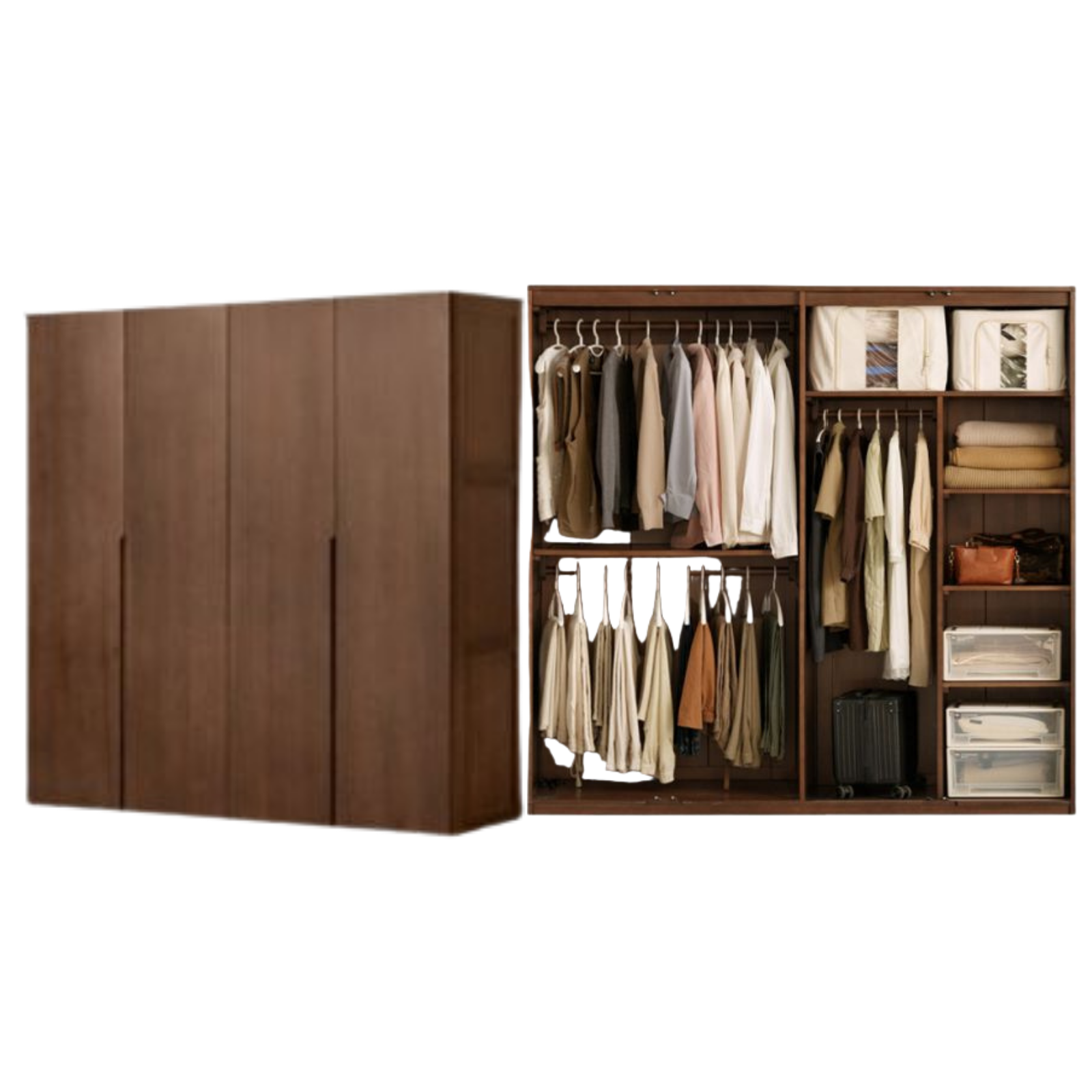 Black Walnut, Sandalwood Solid Wood Modern Style Wardrobe