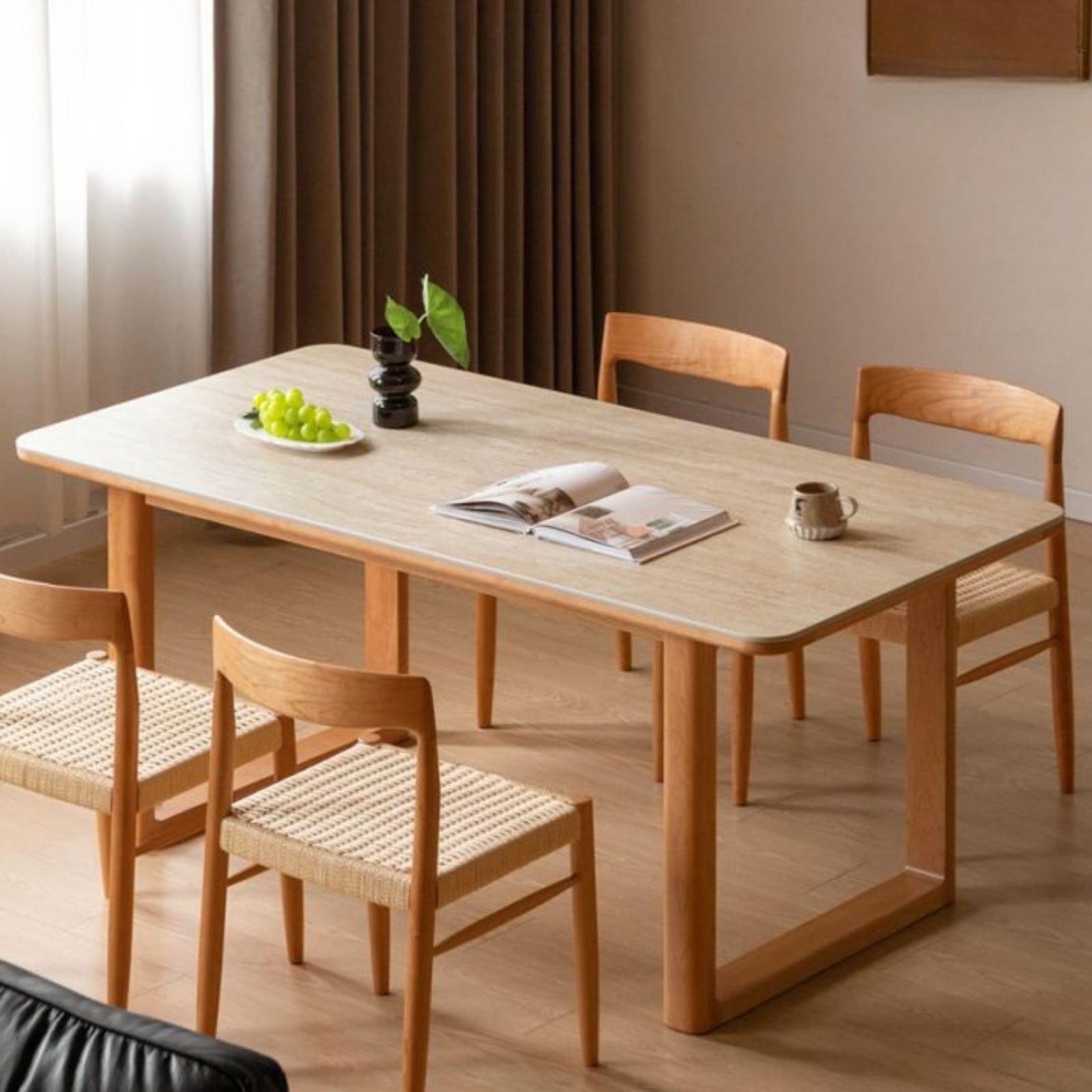 Cherry Solid Wood Retro Rock Board Dining Table