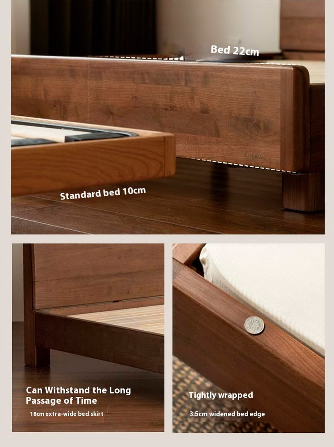 Black Walnut Solid Wood Italian Light Luxury Luminous Bed
