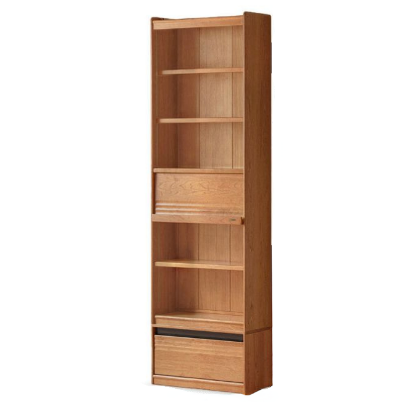 Cherry Solid Wood Bookcase with Wall Integration and Floor Storage Cabinet