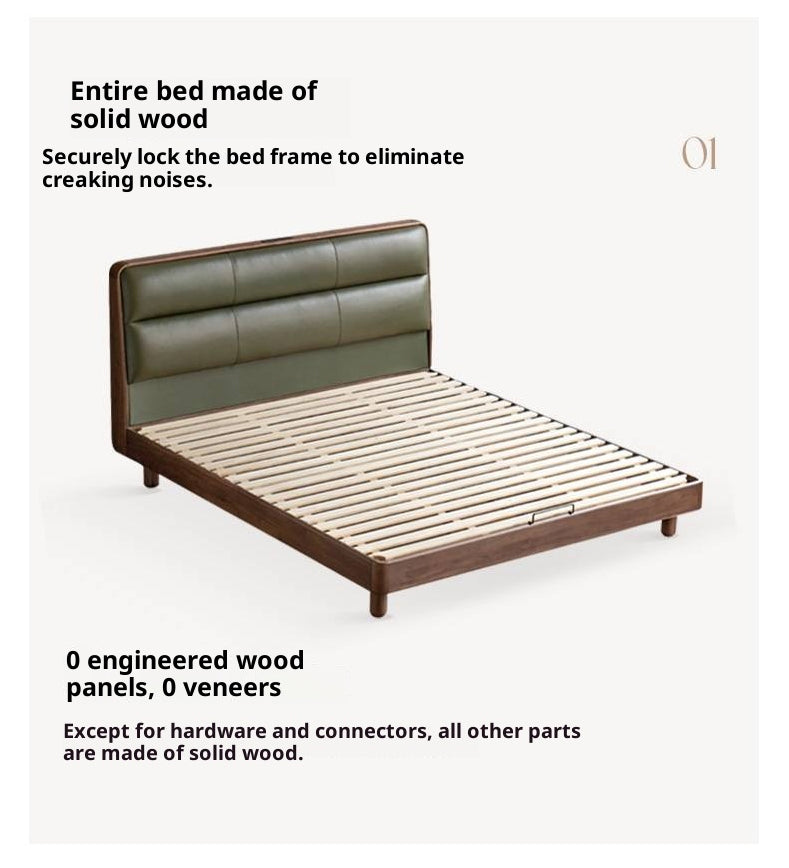 Black Walnut, Teak Solid Wood Luxury Genuine Leather Bed