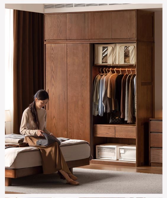 White Ash, Ash, Oak Solid Wood Wardrobe With Sliding Doors