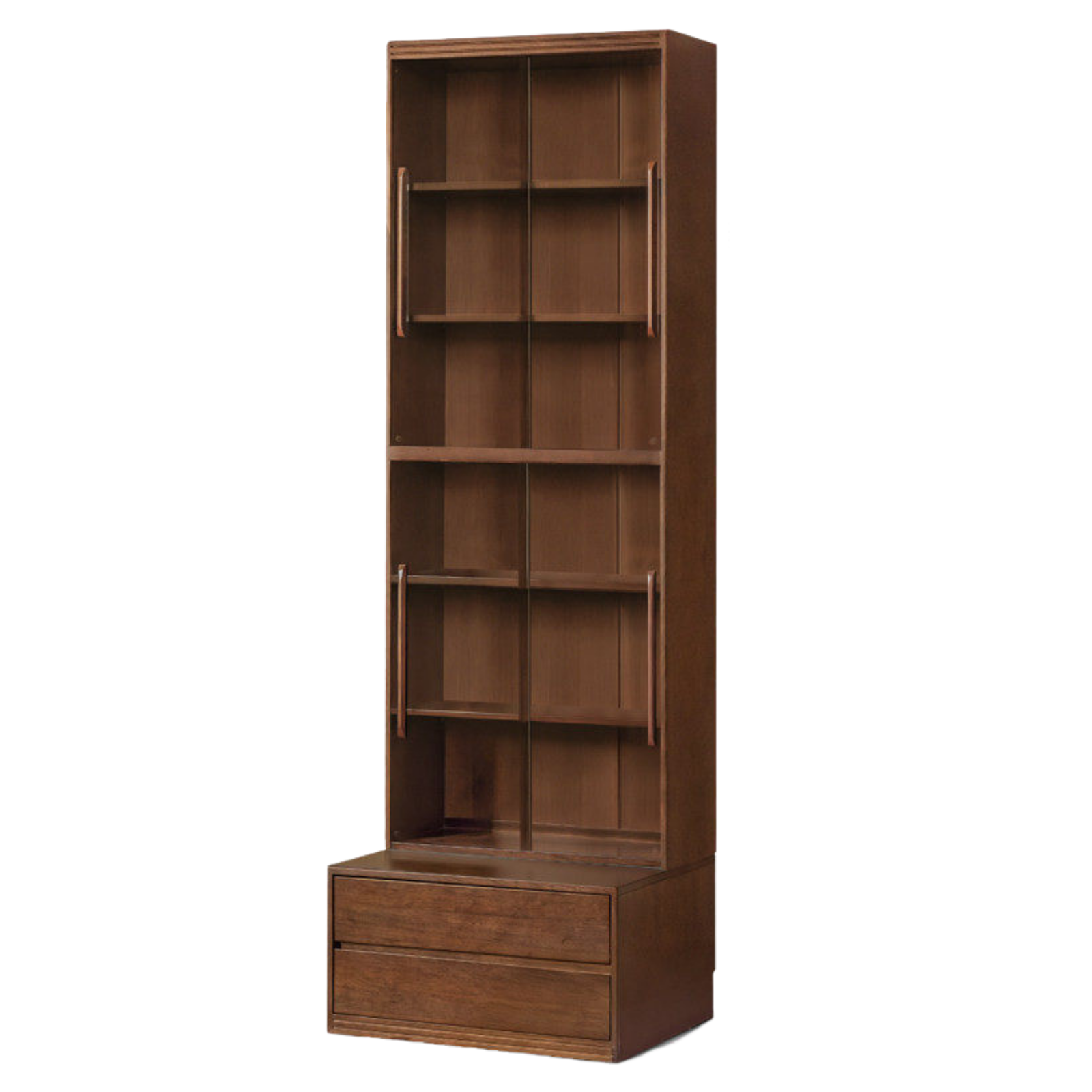 Solid Longan Hardwood, Ash Solid Wood Bookcase with Floor-to-Deck and Wall-Mounted Display Cabinet