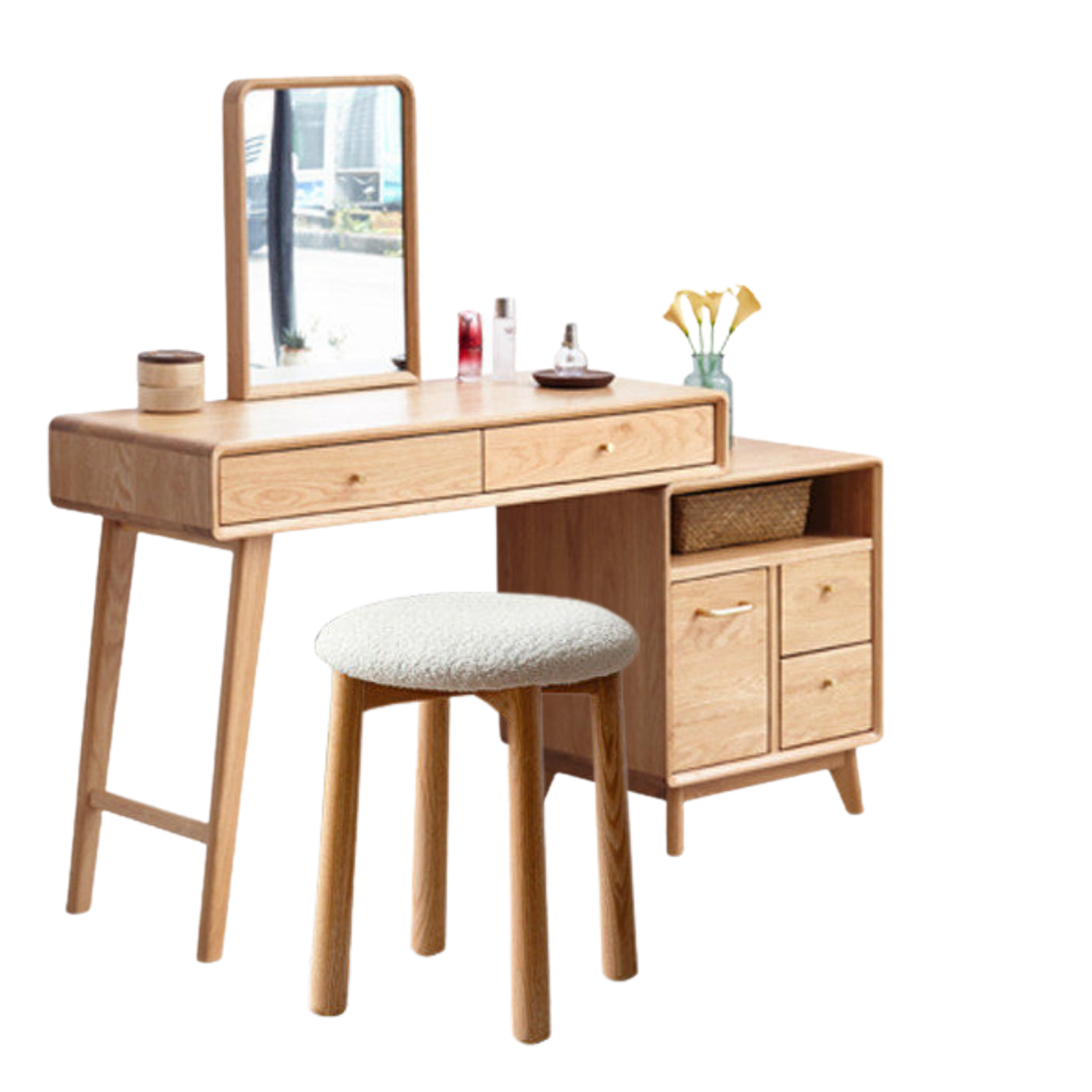 Oak Solid Wood Telescopic Vanity Table Cabinet.