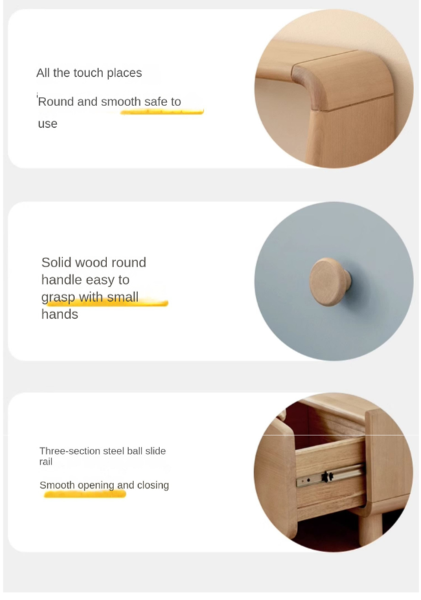 Birch, Beech Solid Wood Nightstand Built-in Night Light