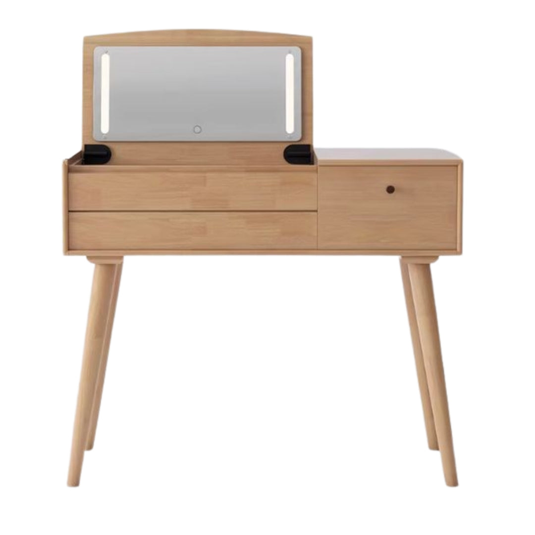 Oak Solid Wood, Solid RubberWood Vanity Table Mirror LED Touch Light.