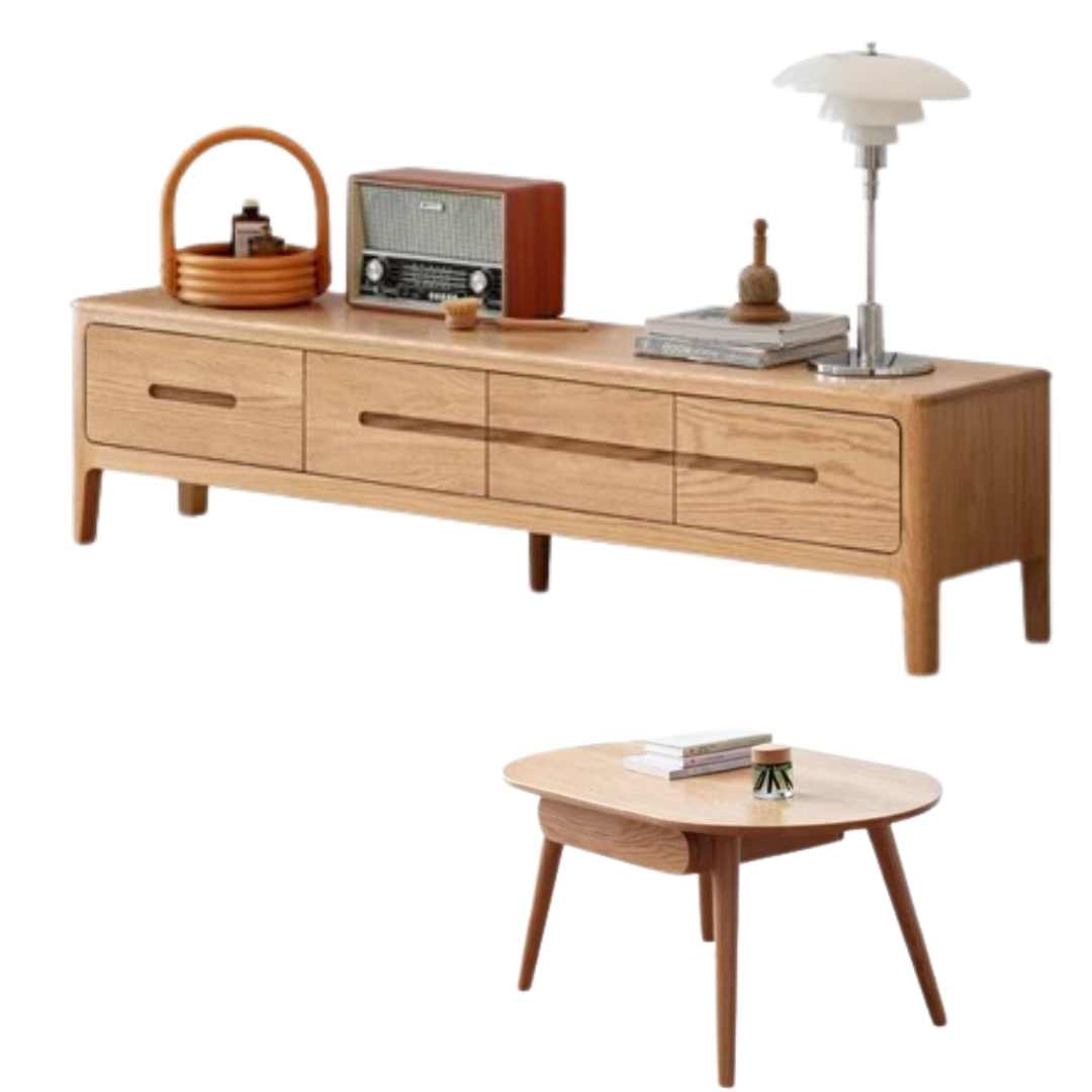 Oak Solid Wood Four-drawer TV Stand.