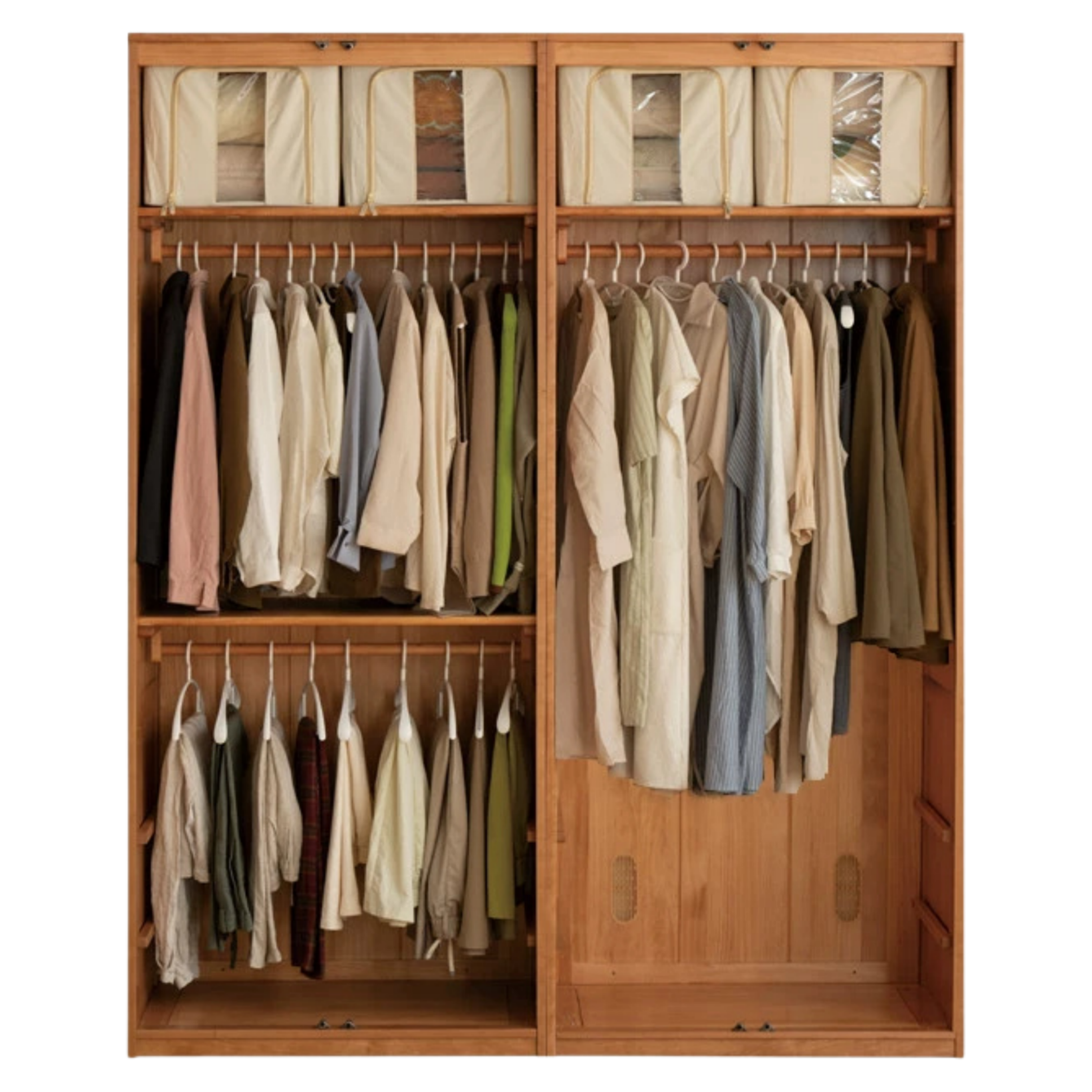 Cherry Solid Wood Swing Door Rattan Wardrobe