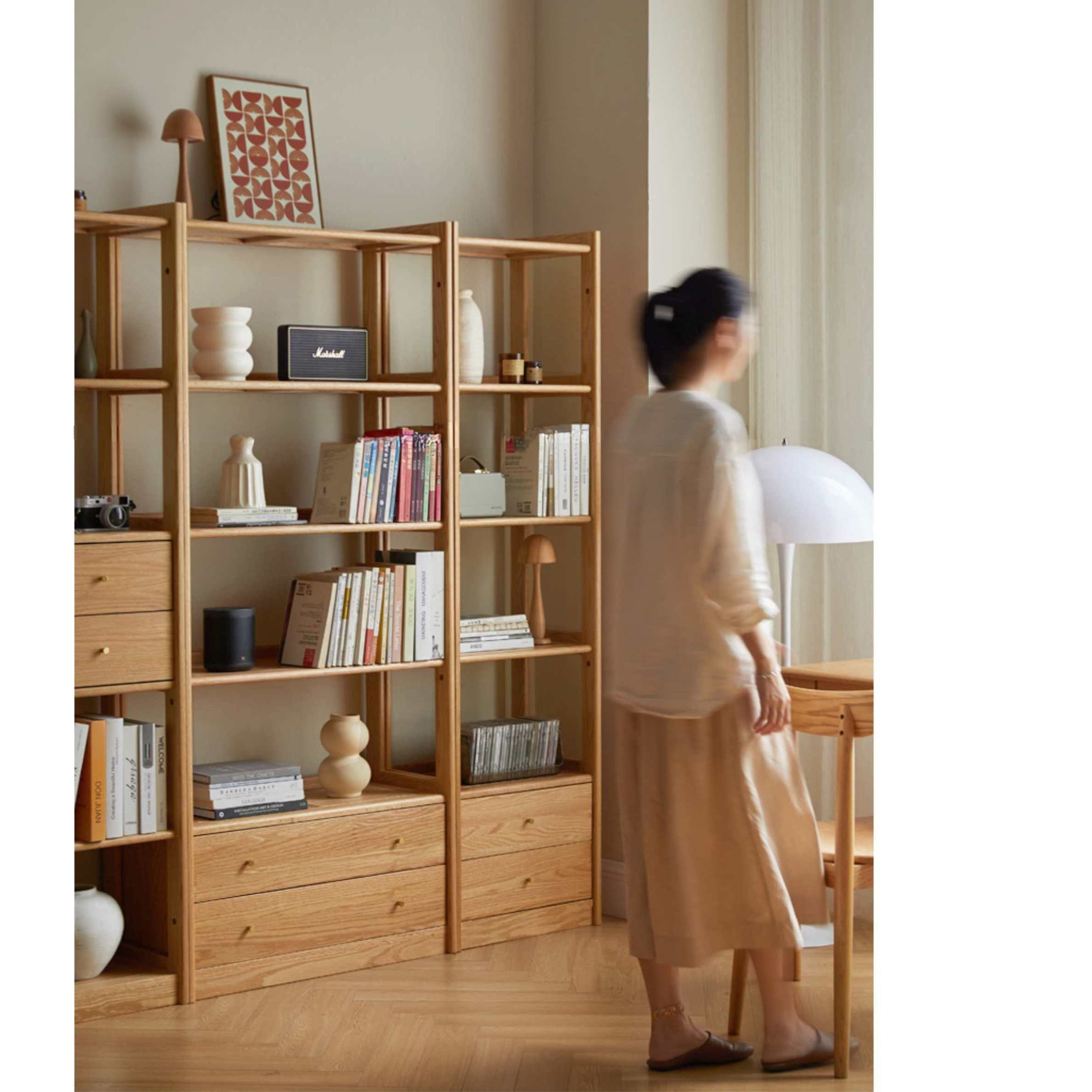 Oak Solid Wood Bookshelf Study Display Floor Combination Shelf