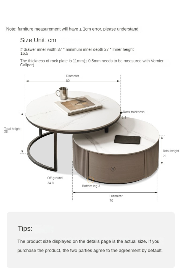 Oak Solid Wood French Light Luxury Rock Plate Coffee Table
