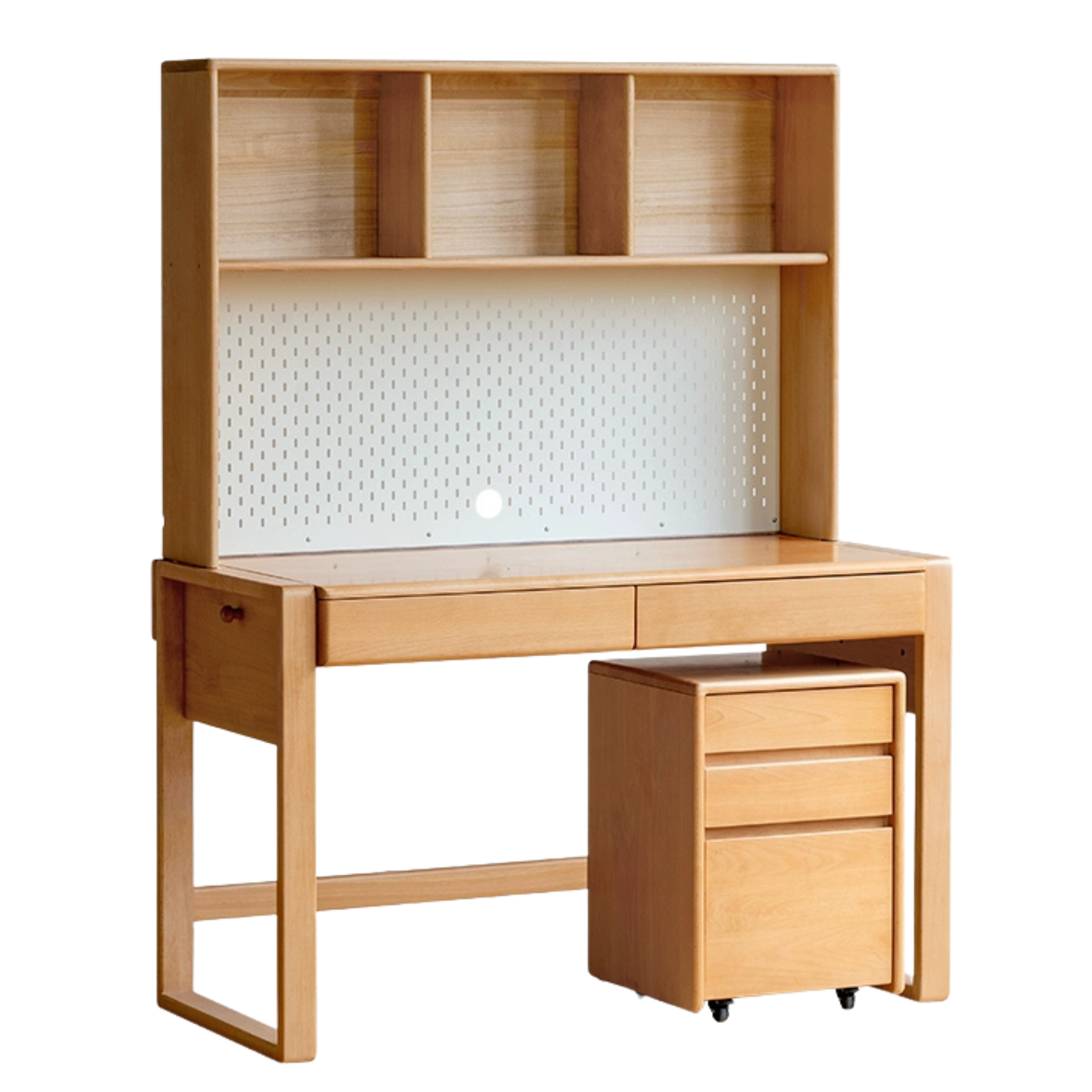 Beech Solid Wood Adjustable Height Children's Study Desk With Integrated Bookshelf